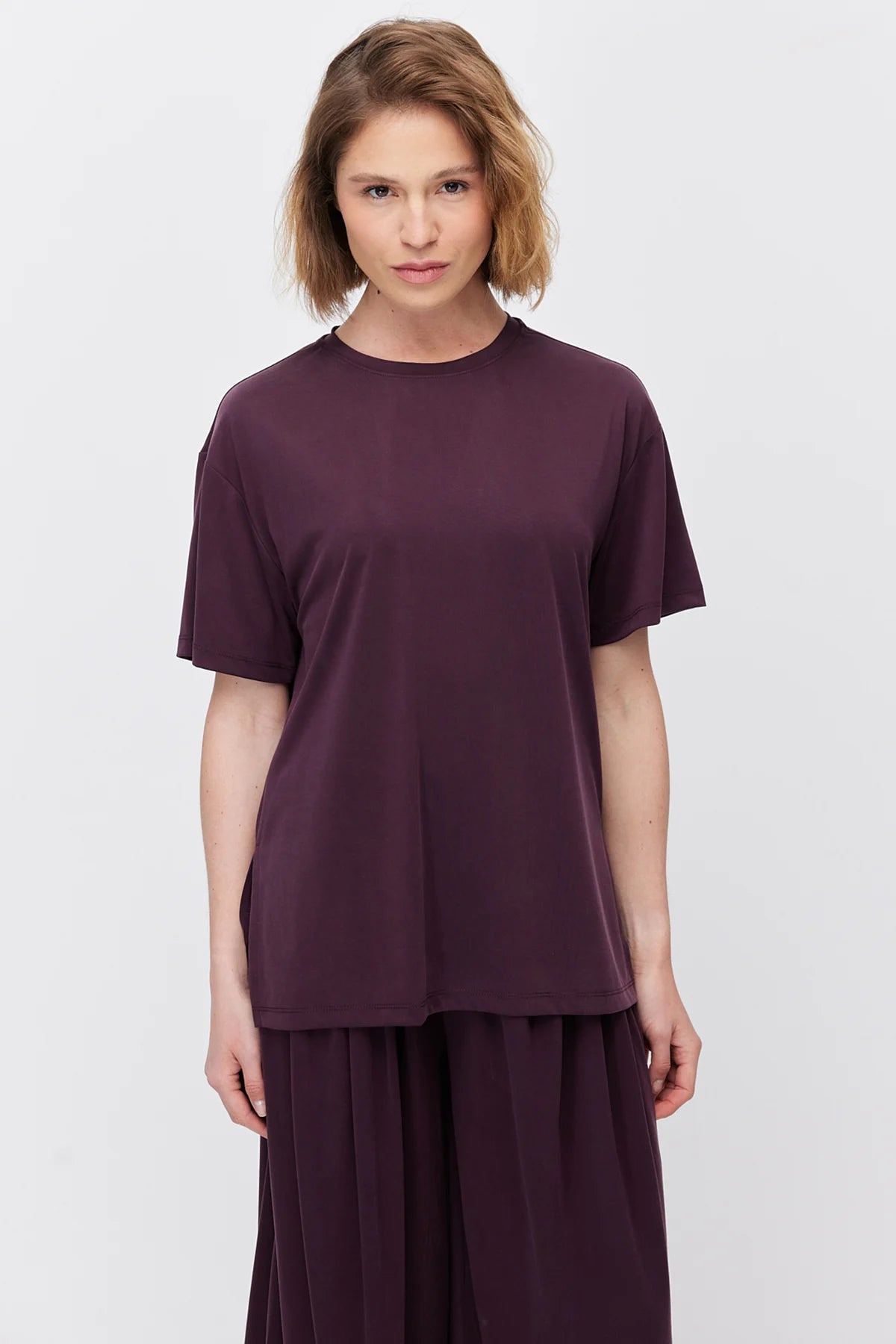 Women's Soft Textured T-shirt with Side Slit Detail