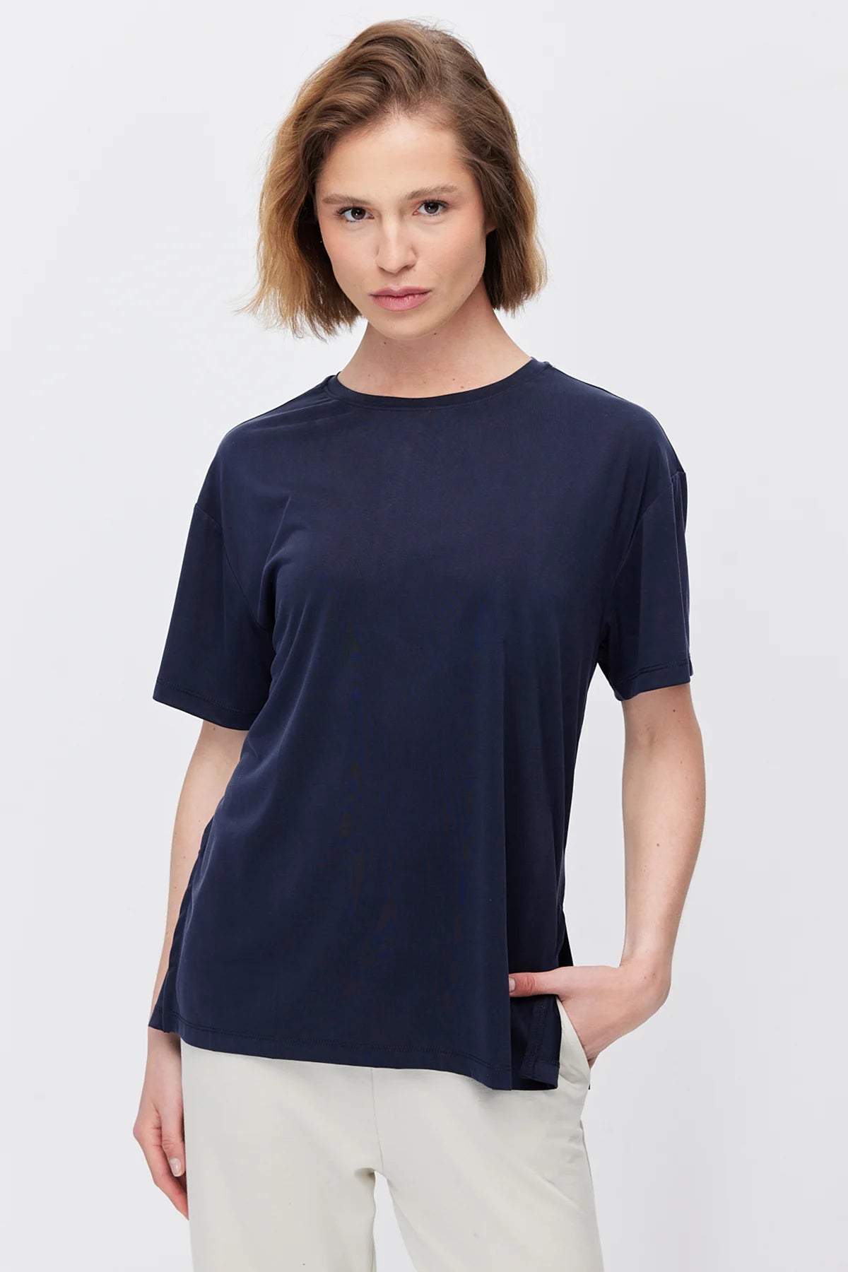 Women's Soft Textured T-shirt with Side Slit Detail