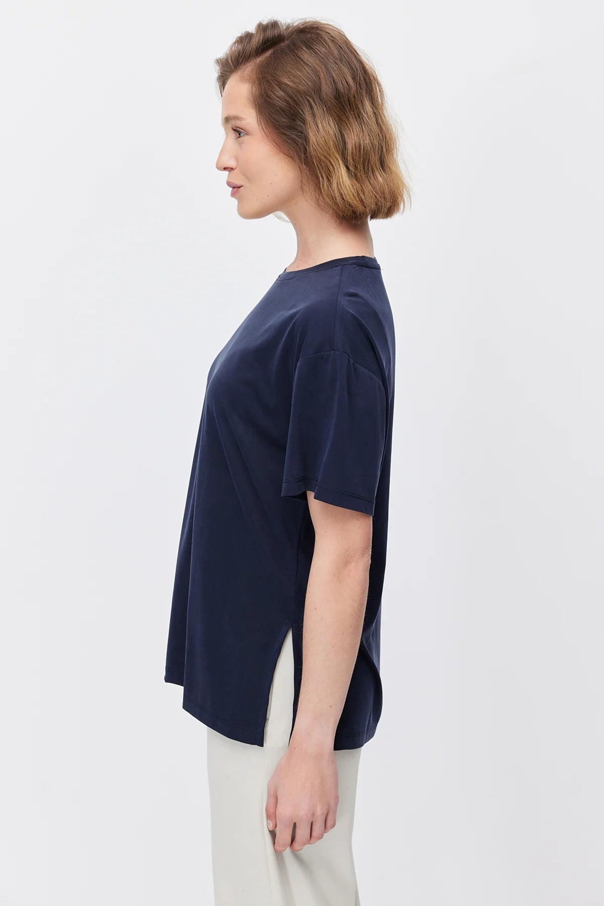 Women's Soft Textured T-shirt with Side Slit Detail