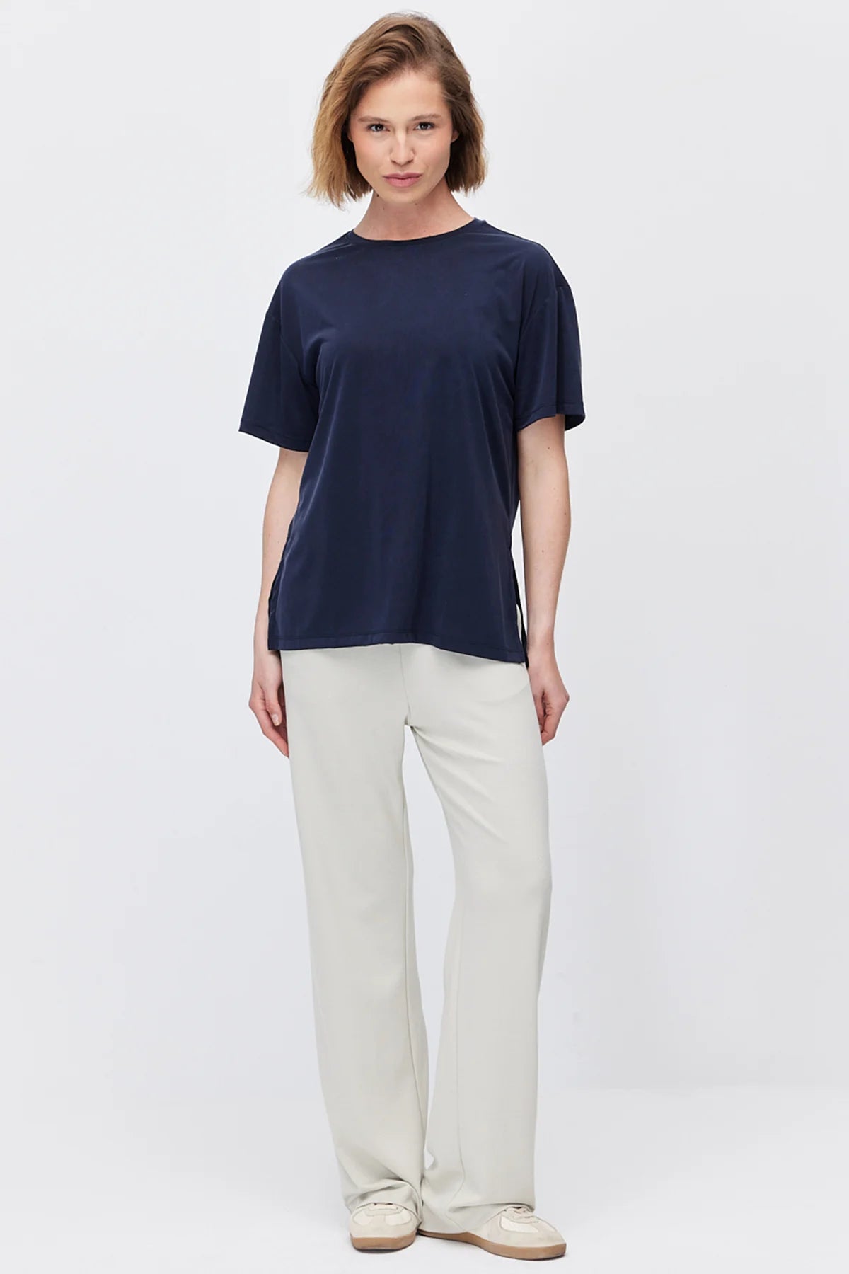Women's Soft Textured T-shirt with Side Slit Detail