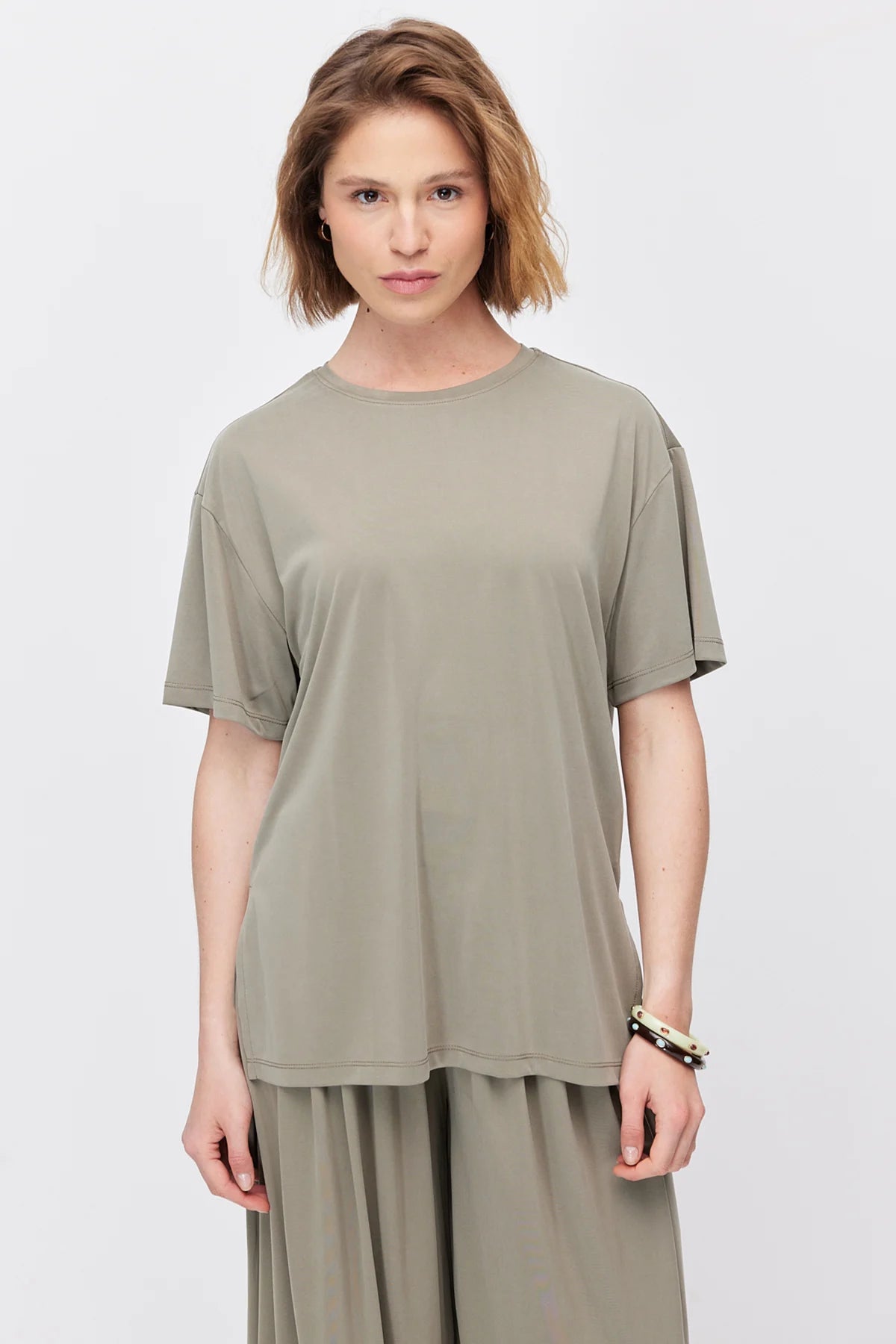 Women's Soft Textured T-shirt with Side Slit Detail