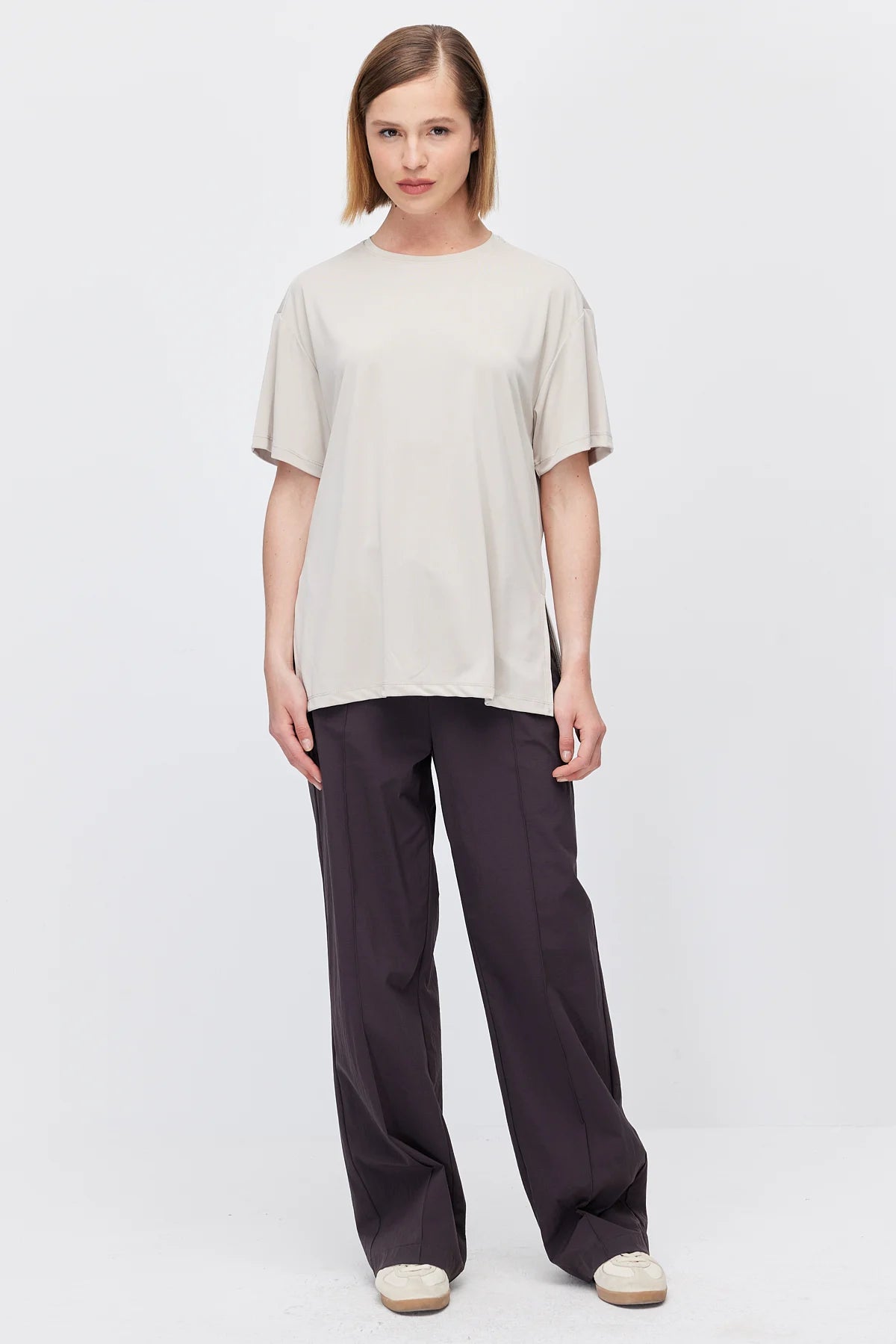 Women's Soft Textured T-shirt with Side Slit Detail