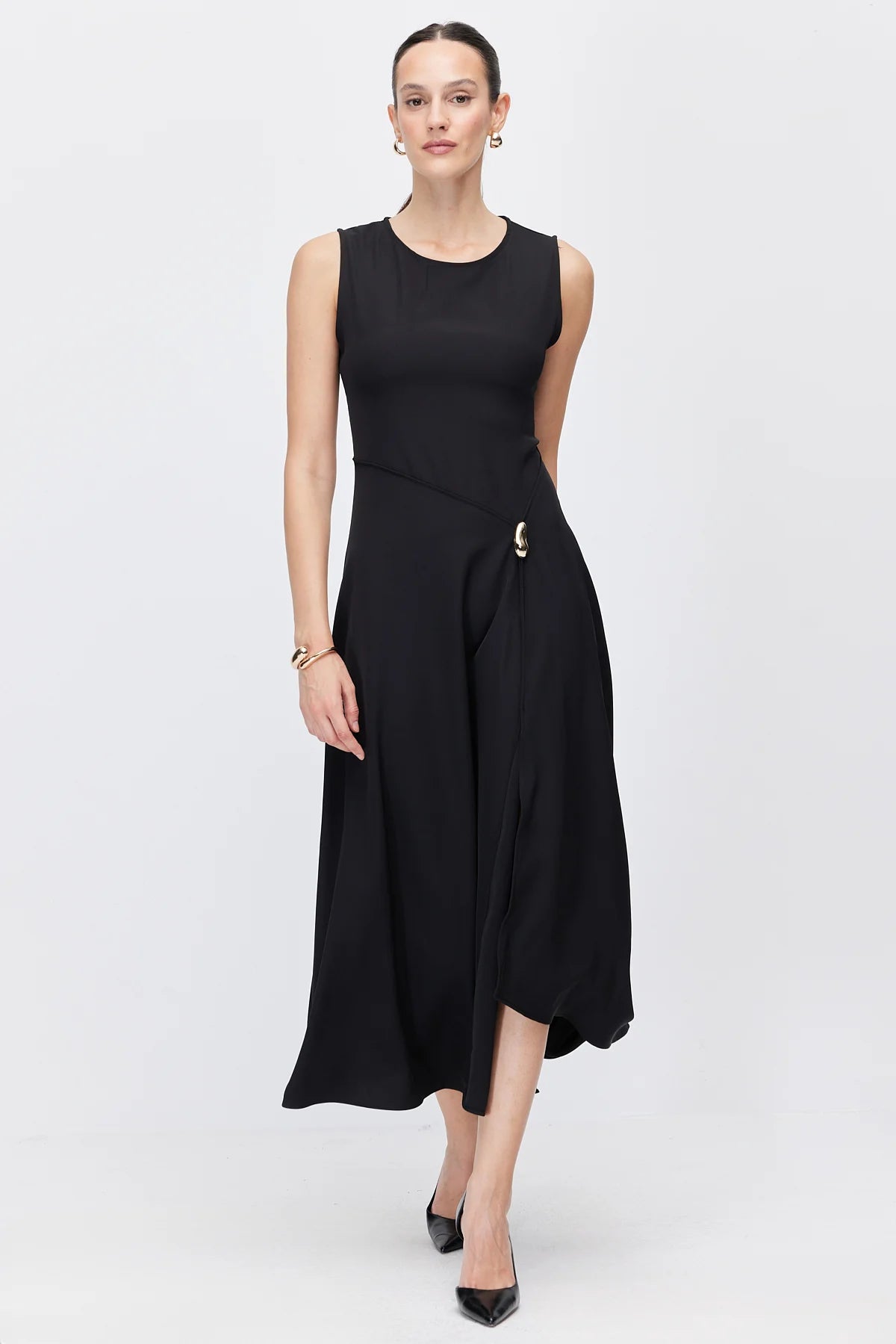 Women's Midi Dress with Metal Accessory Details