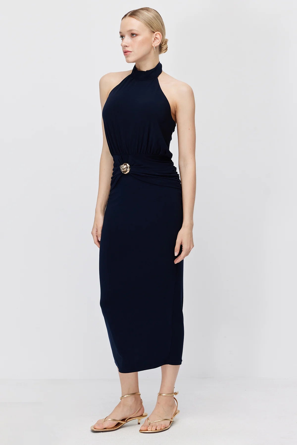 Women's Halter Neck Buckle Midi Dress