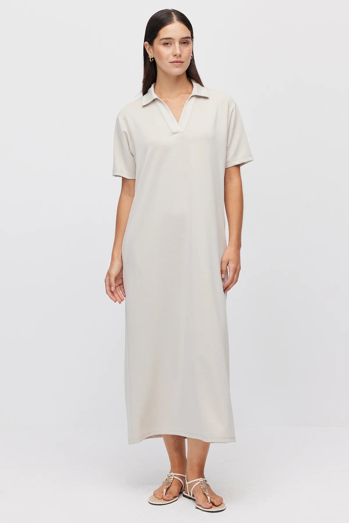 Women's Polo Collar Maxi Dress with Pockets