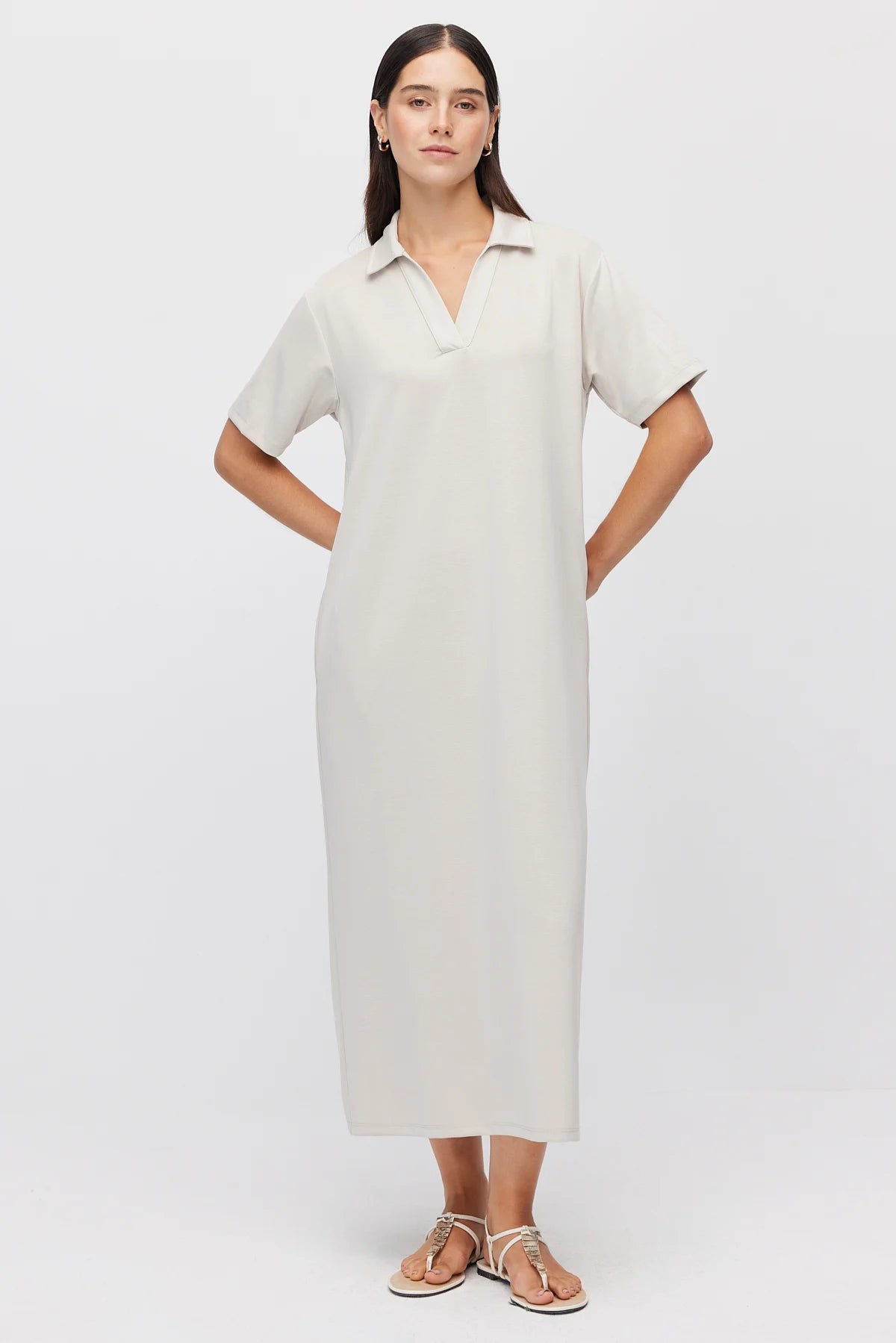 Women's Polo Collar Maxi Dress with Pockets