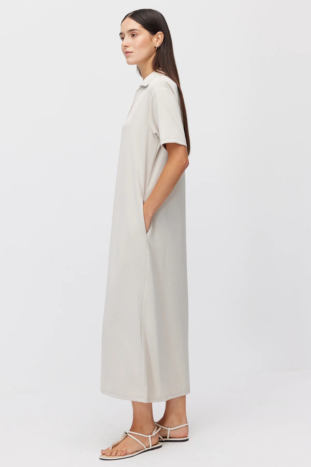 Women's Polo Collar Maxi Dress with Pockets