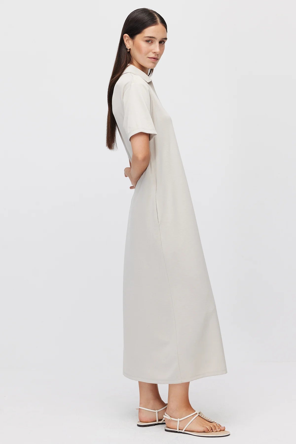Women's Polo Collar Maxi Dress with Pockets