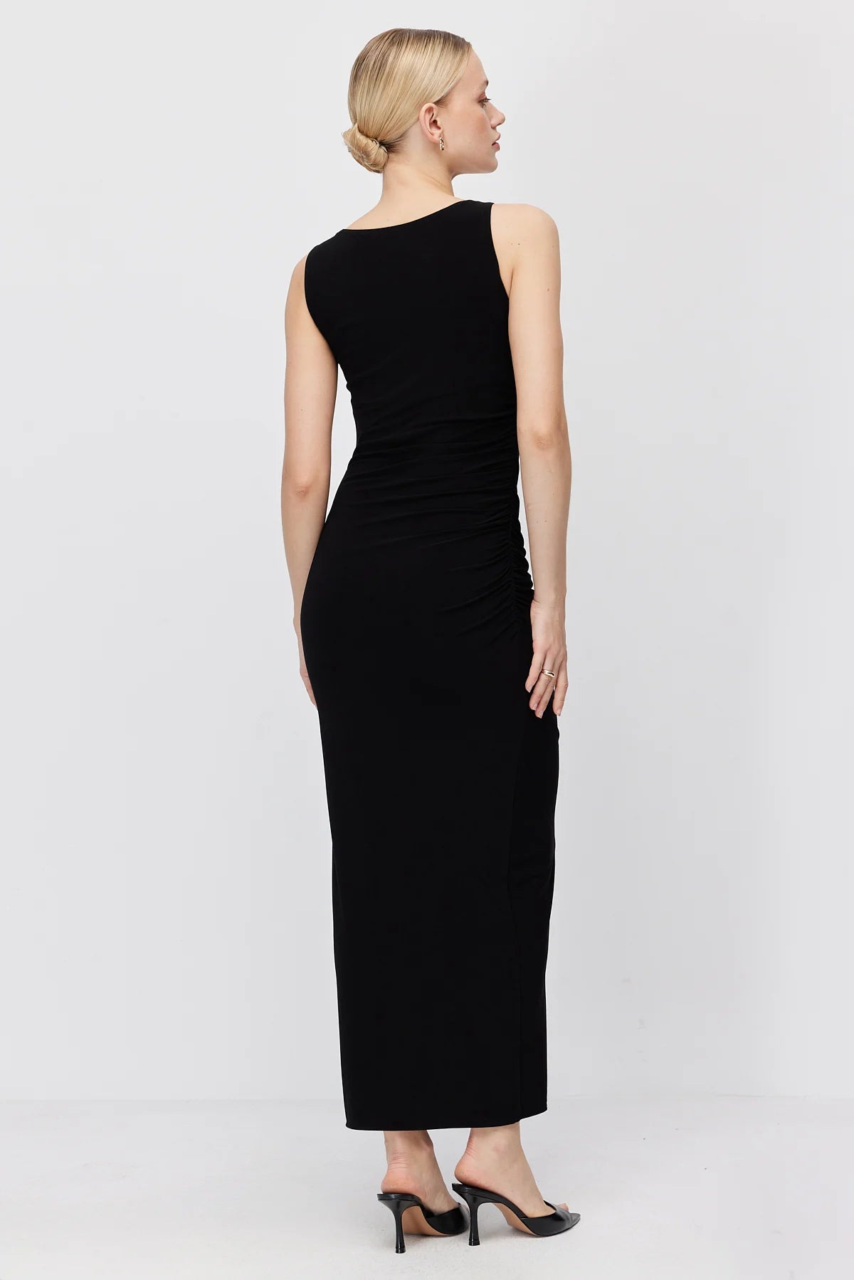Women's Off-Shoulder Draped Dress with Gold Buckle