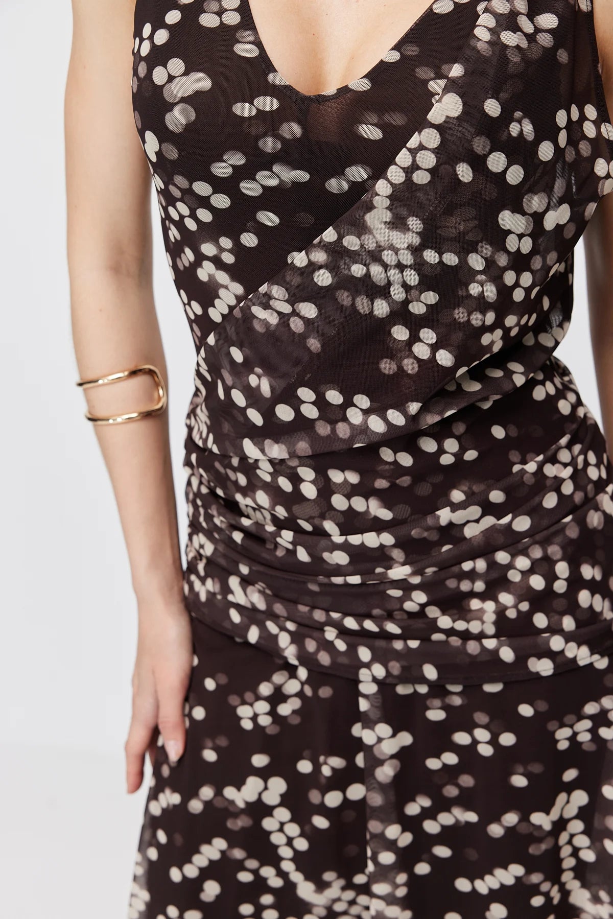 Women's Polka Dot Maxi Dress with Scarf Detail