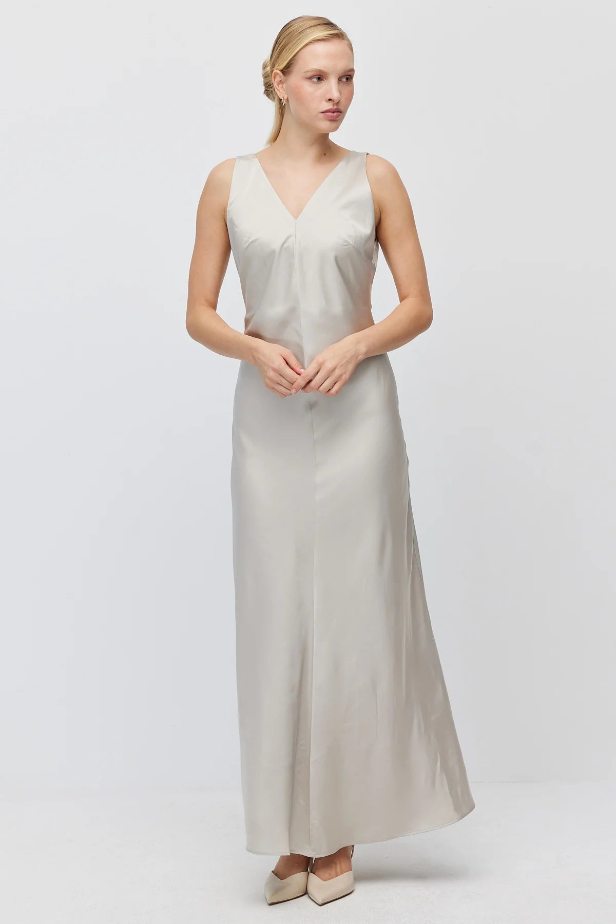 Women's V-Neck Sleeveless Satin Long Dress