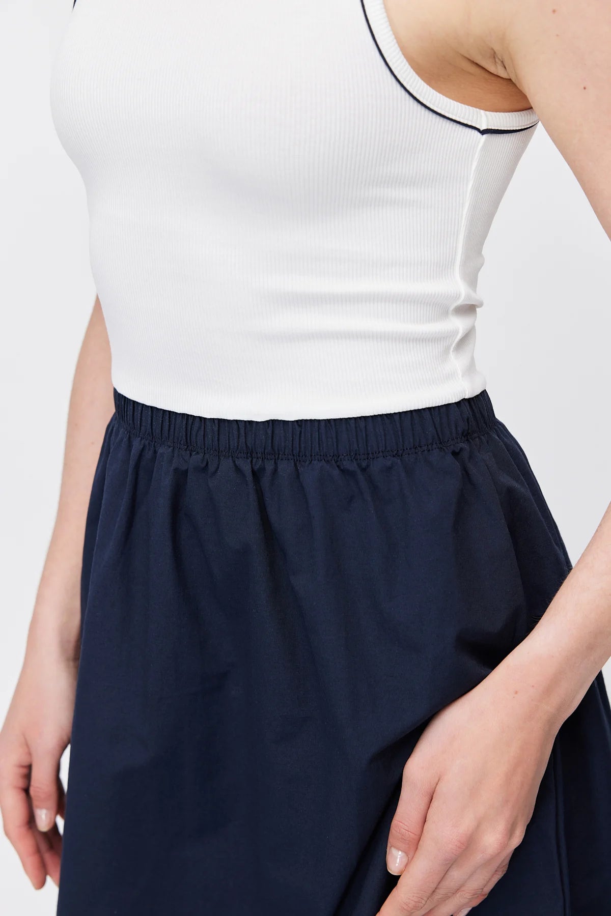 Women's Midi Dress with Contrast Stripe Ribbed Top