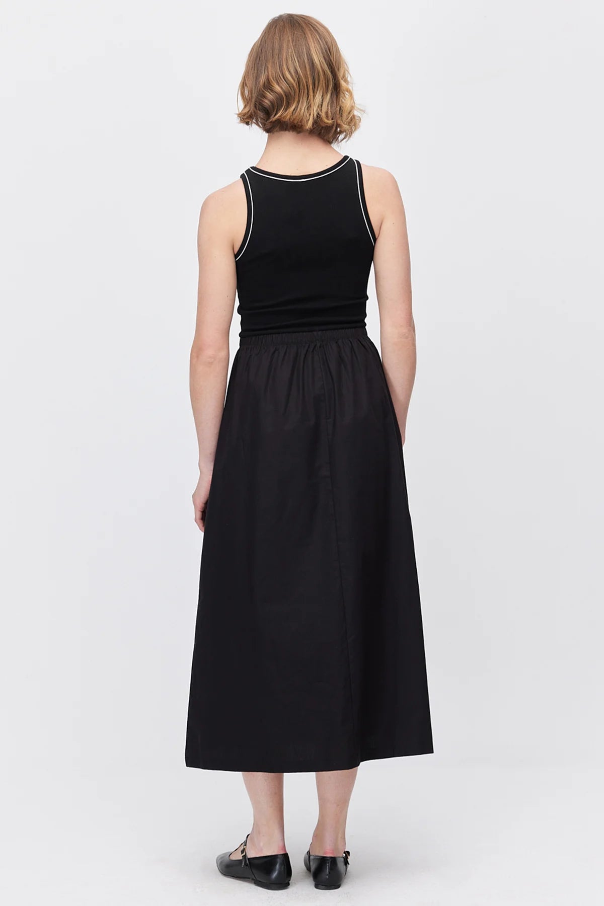 Women's Midi Dress with Contrast Stripe Ribbed Top