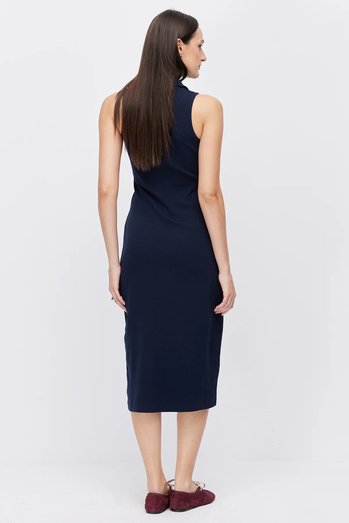 Women's Polo Collar Sleeveless Brown Midi Dress