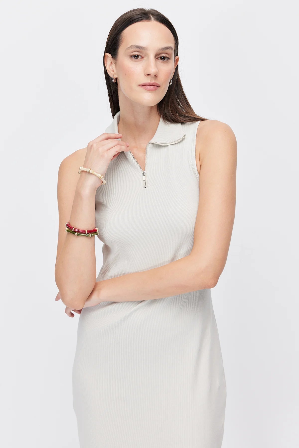 Women's Polo Collar Sleeveless Brown Midi Dress