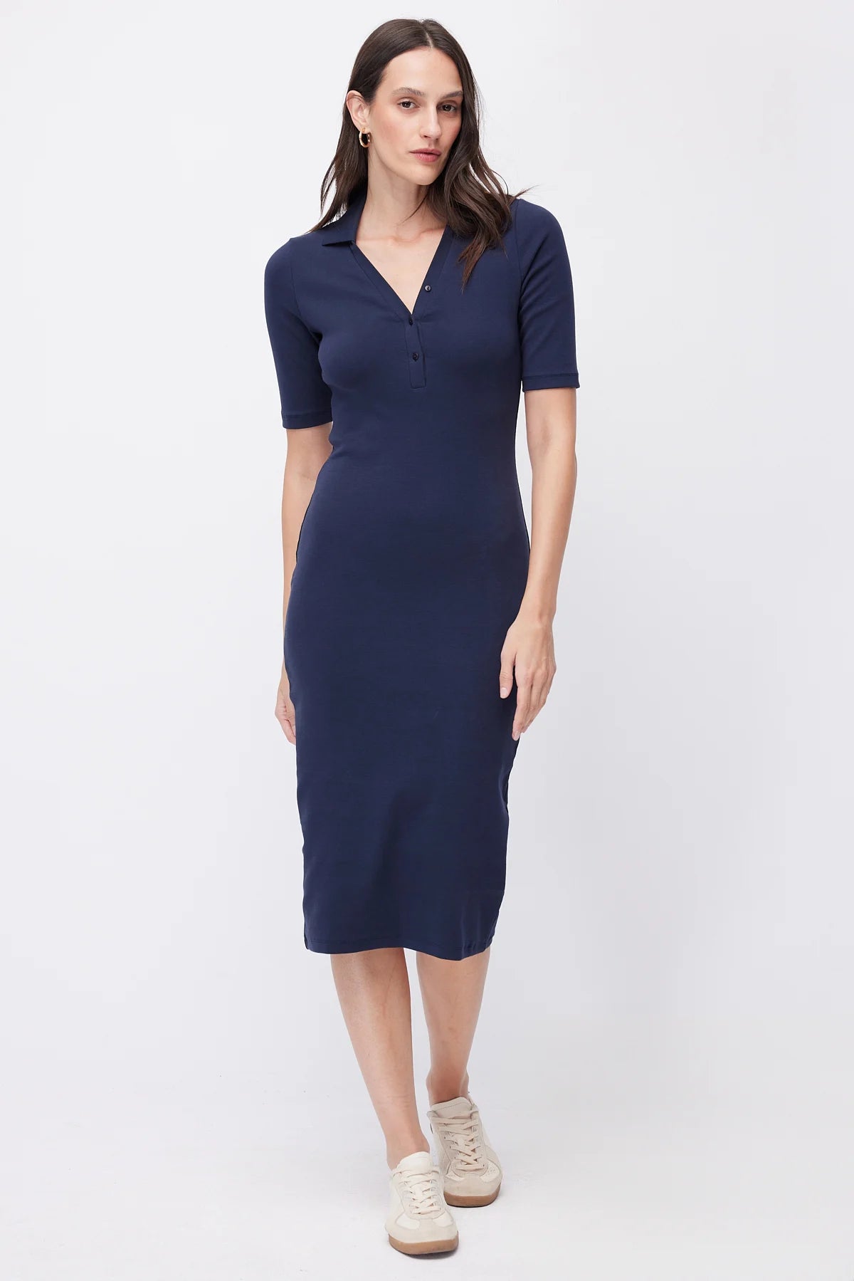Women's Polo Collar Midi Dress