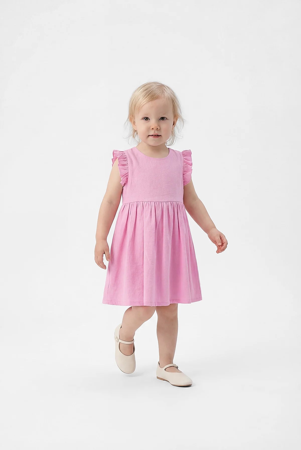 Girl's Dress with Ruffled Sleeve Detail