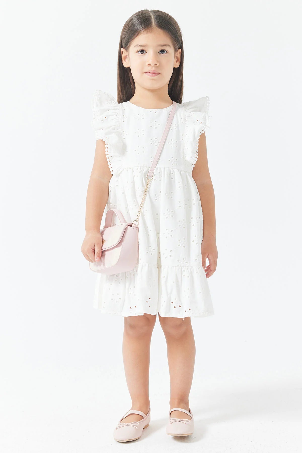 Girl's Dress with Ruffles and Embroidery Details