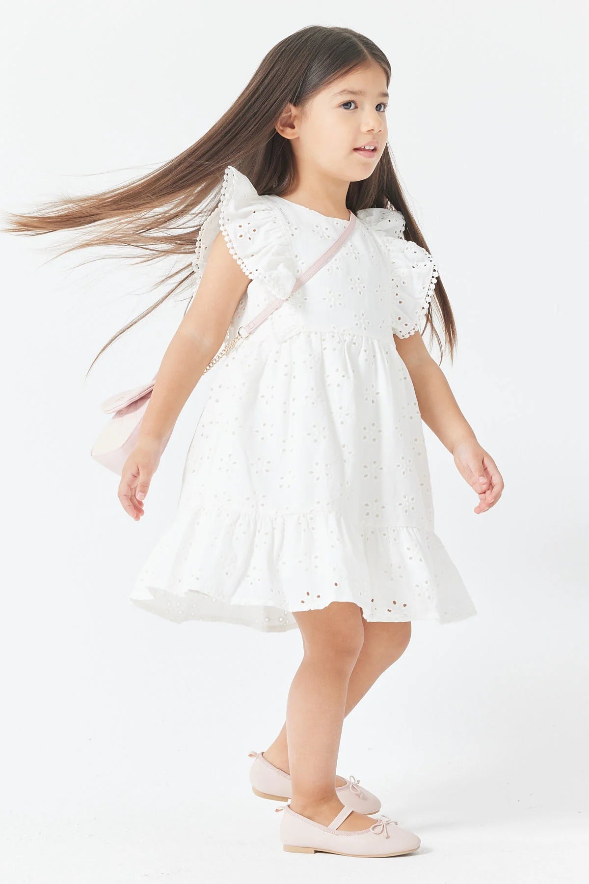 Girl's Dress with Ruffles and Embroidery Details