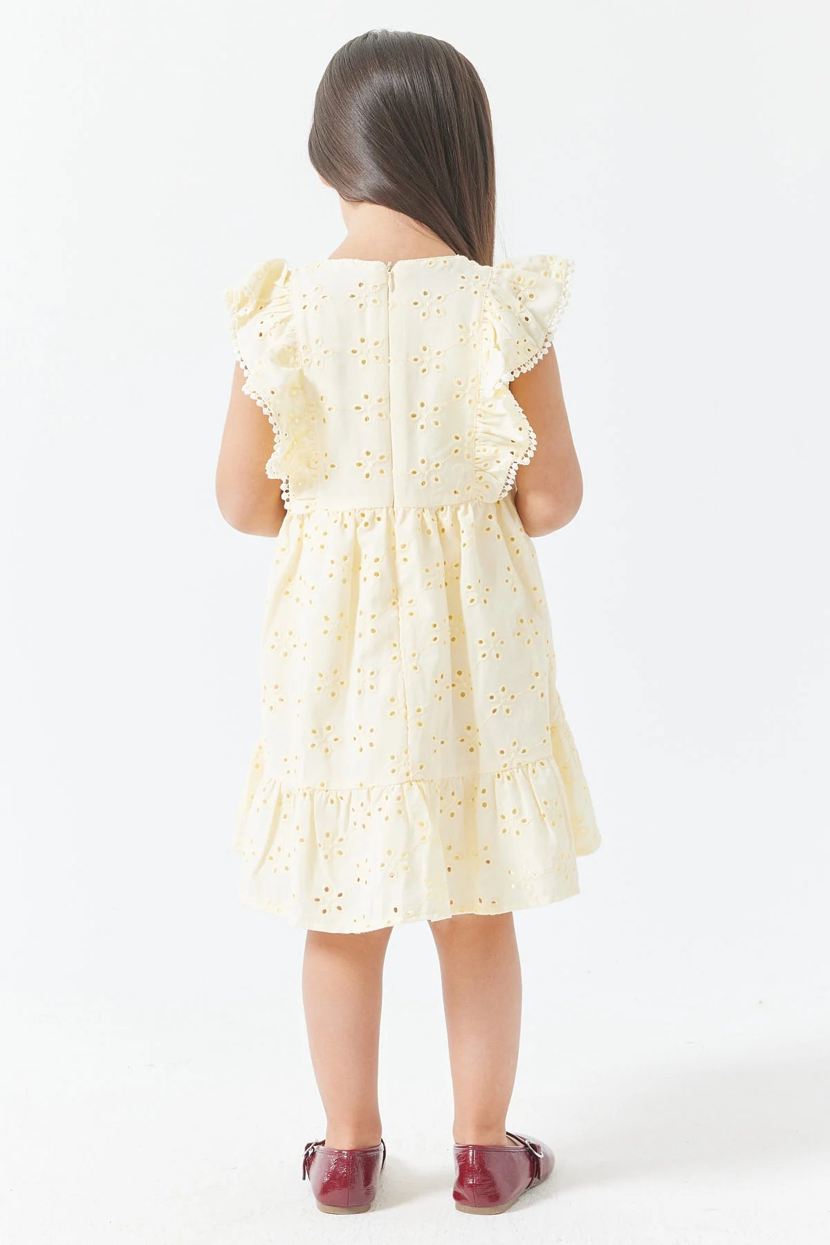 Girl's Dress with Ruffles and Embroidery Details