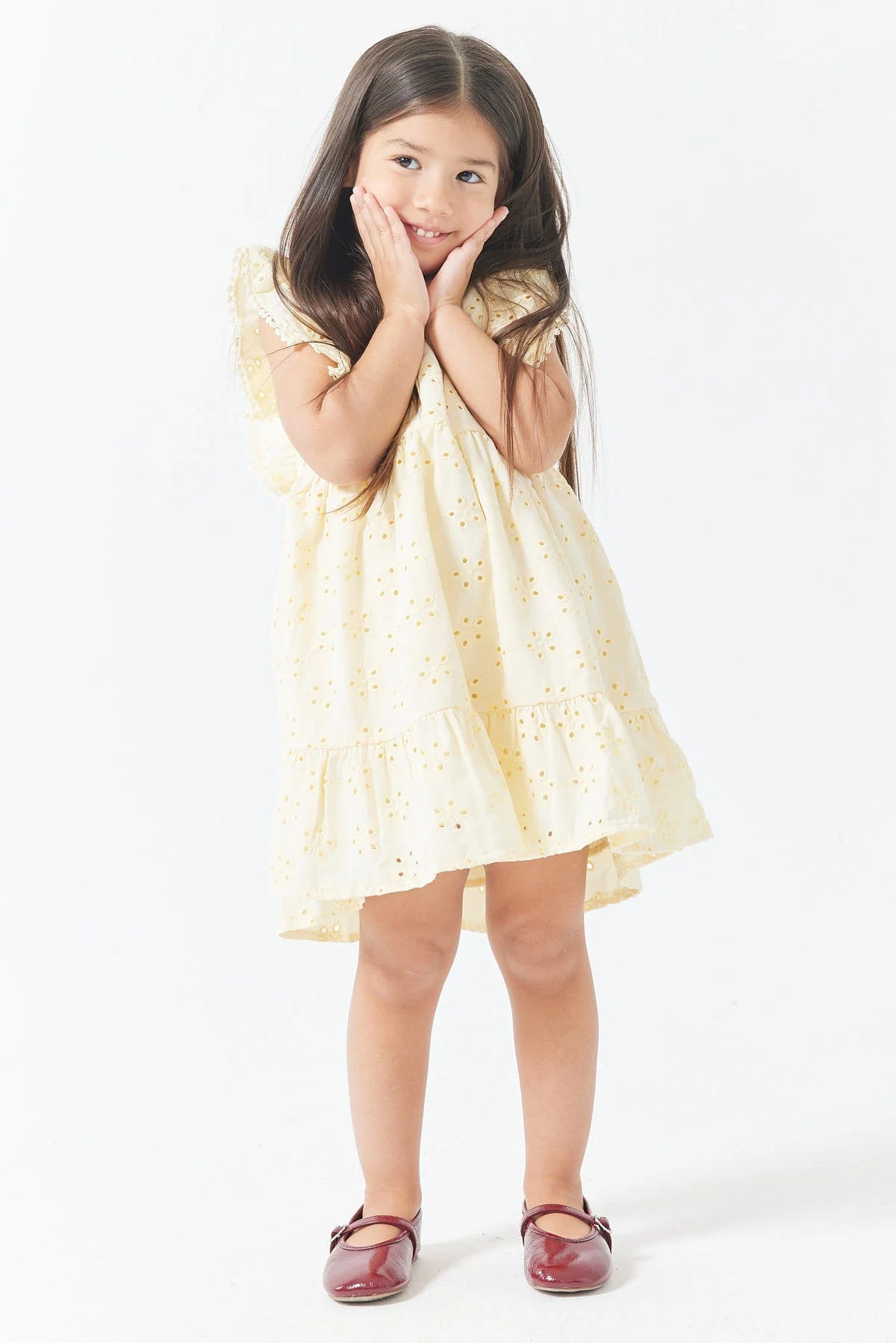 Girl's Dress with Ruffles and Embroidery Details