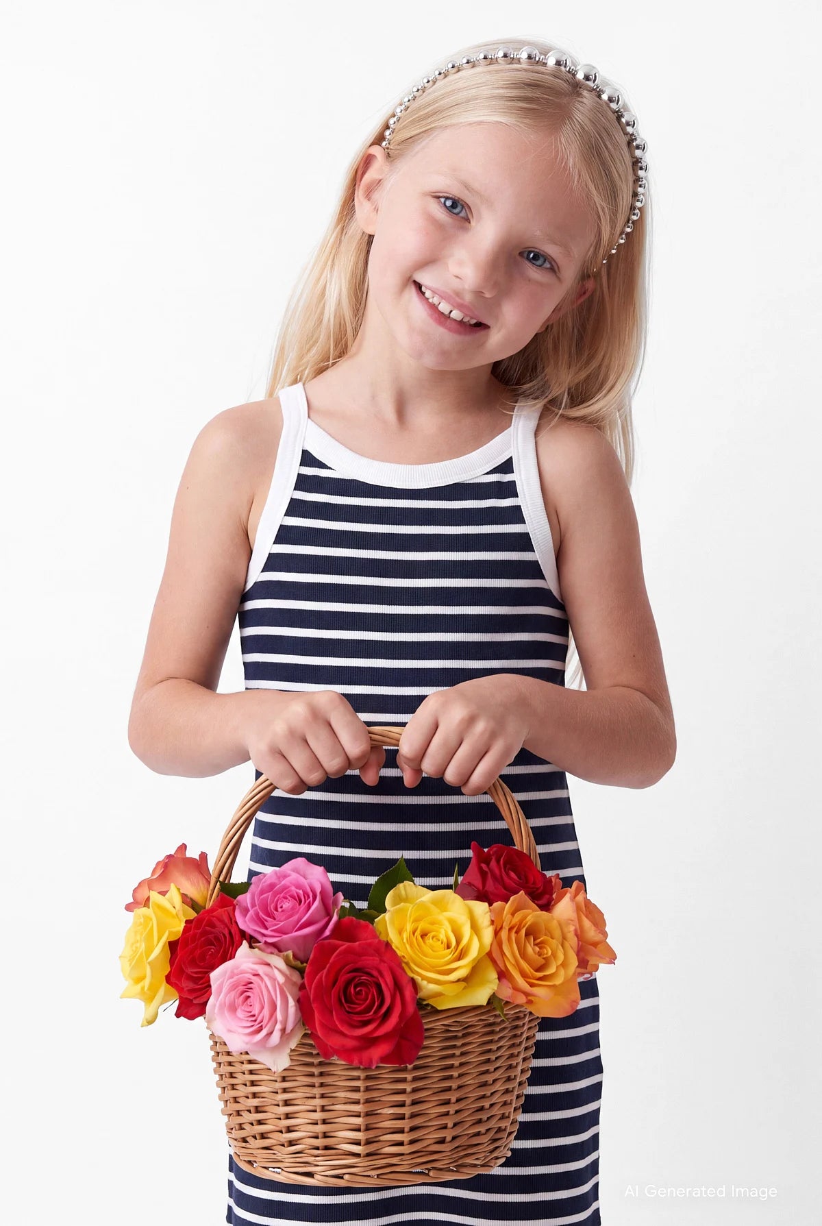 Girls' Striped Thin Strap Cotton Blend Dress