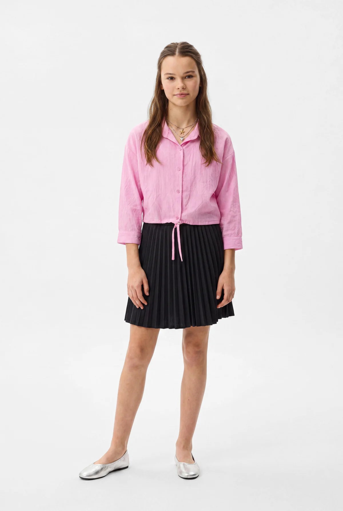 Girls' Shirt and Pleated Skirt 2-Piece Set