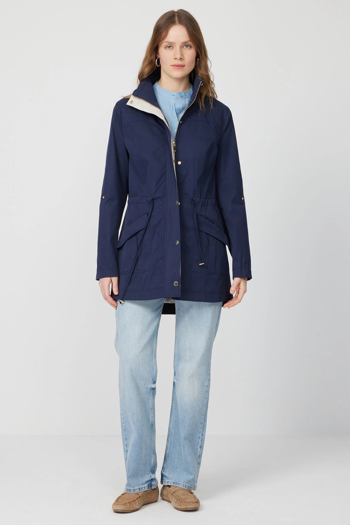 Women's Trench Coat with Belt Detail