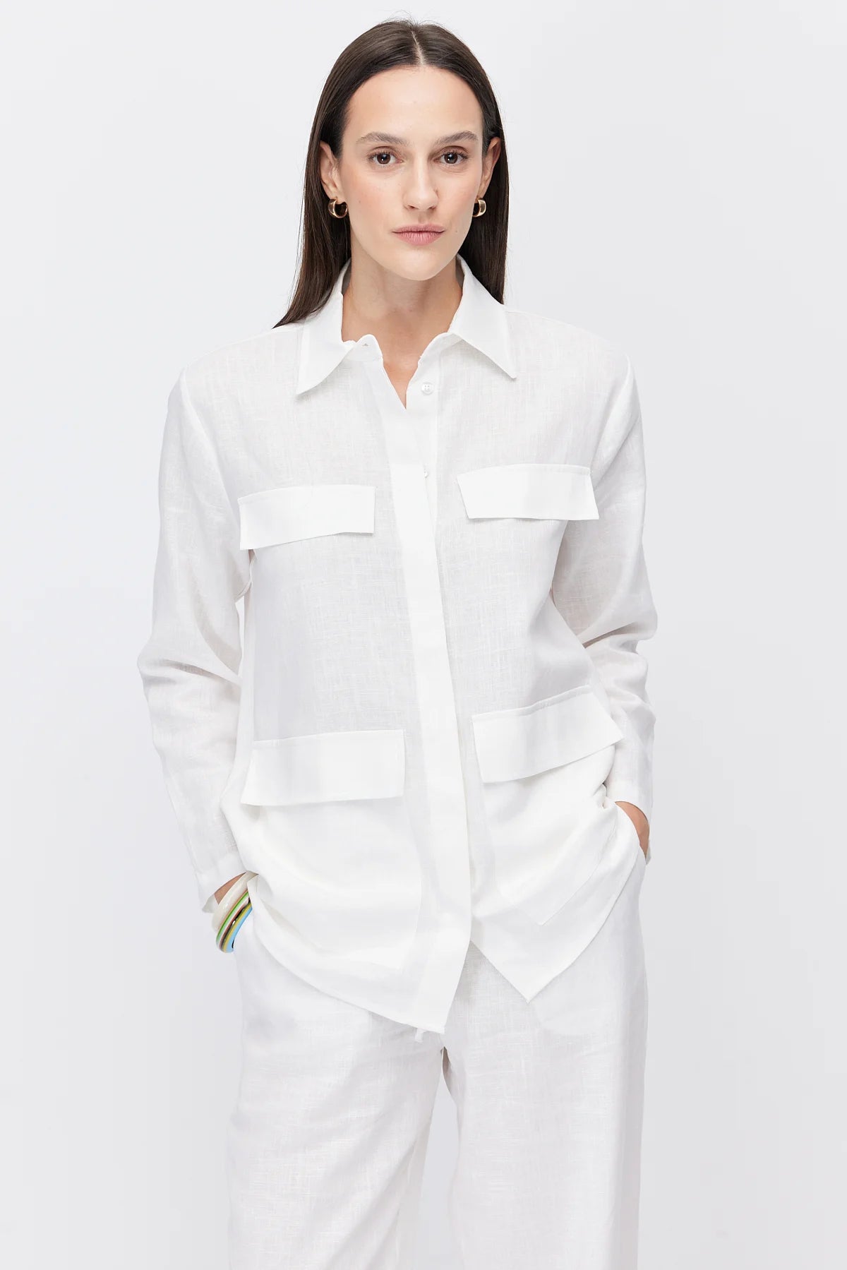 Women's Four-Pocket Linen Blend Shirt