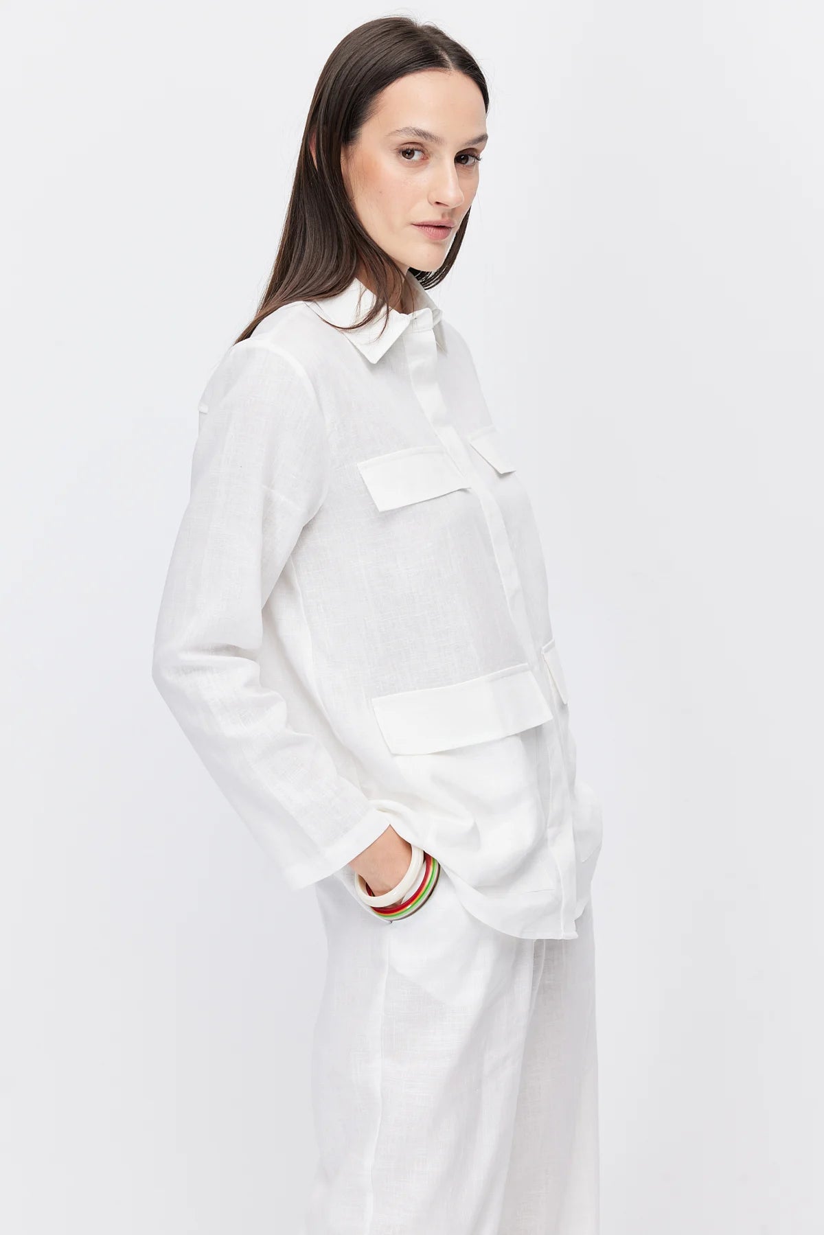Women's Four-Pocket Linen Blend Shirt