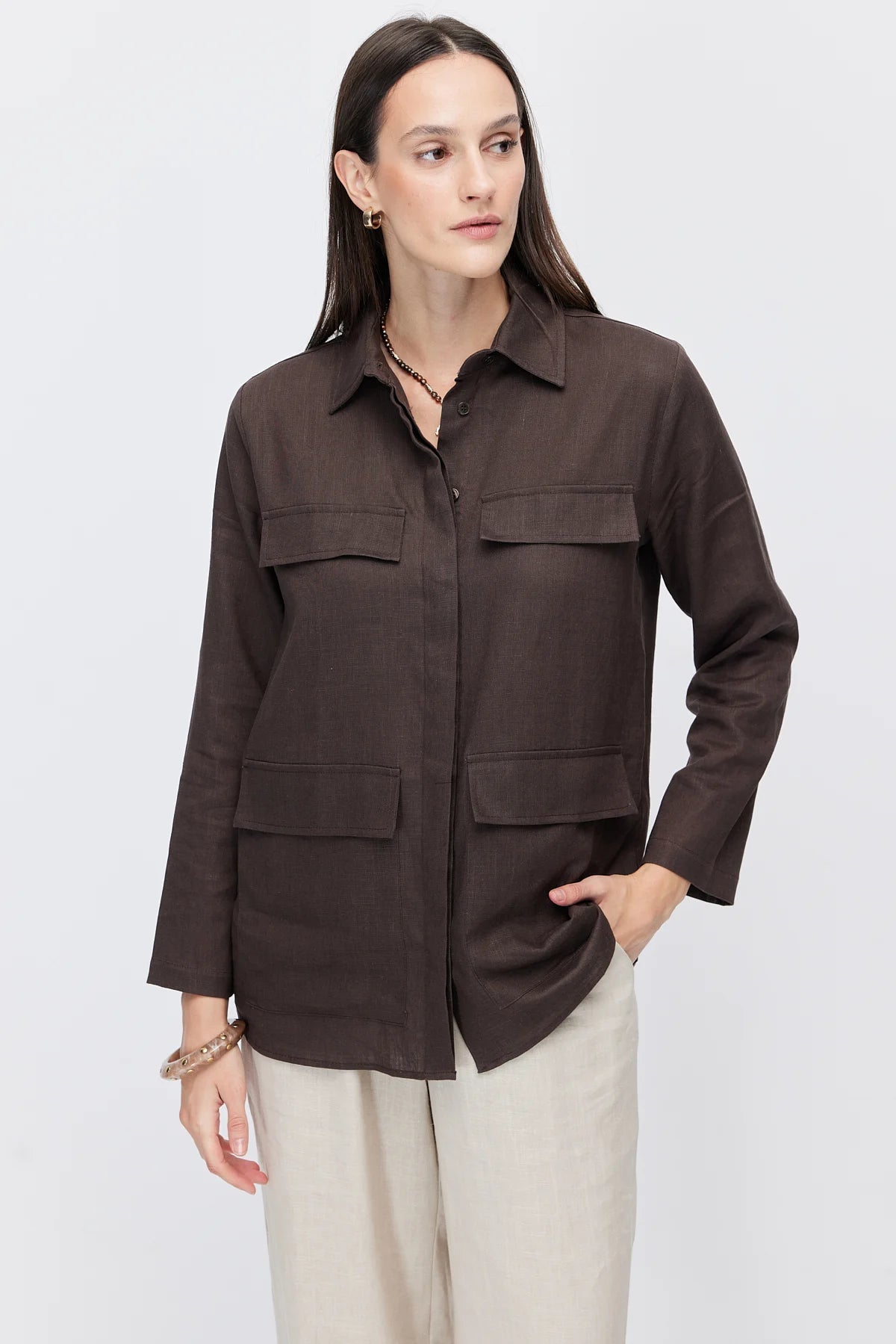Women's Four-Pocket Linen Blend Shirt