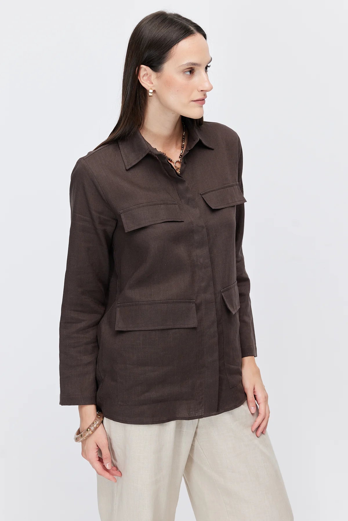 Women's Four-Pocket Linen Blend Shirt