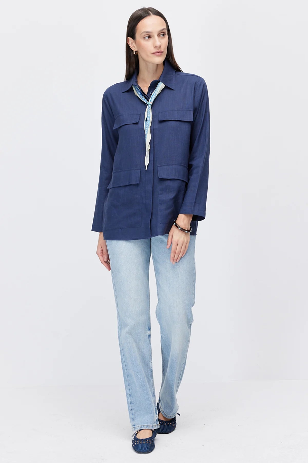 Women's Four-Pocket Linen Blend Shirt