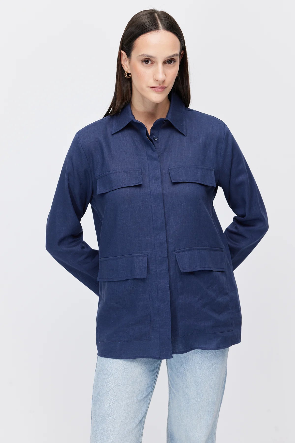 Women's Four-Pocket Linen Blend Shirt