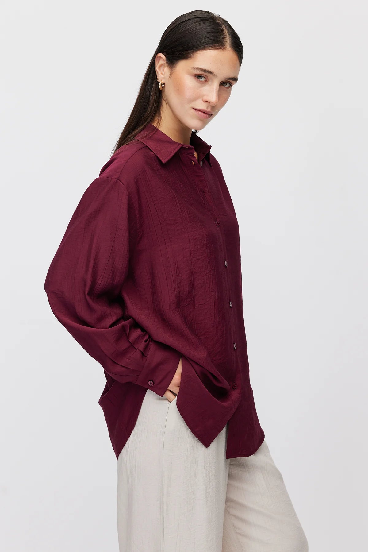 Women's Vertical Textured Relaxed Fit Shirt