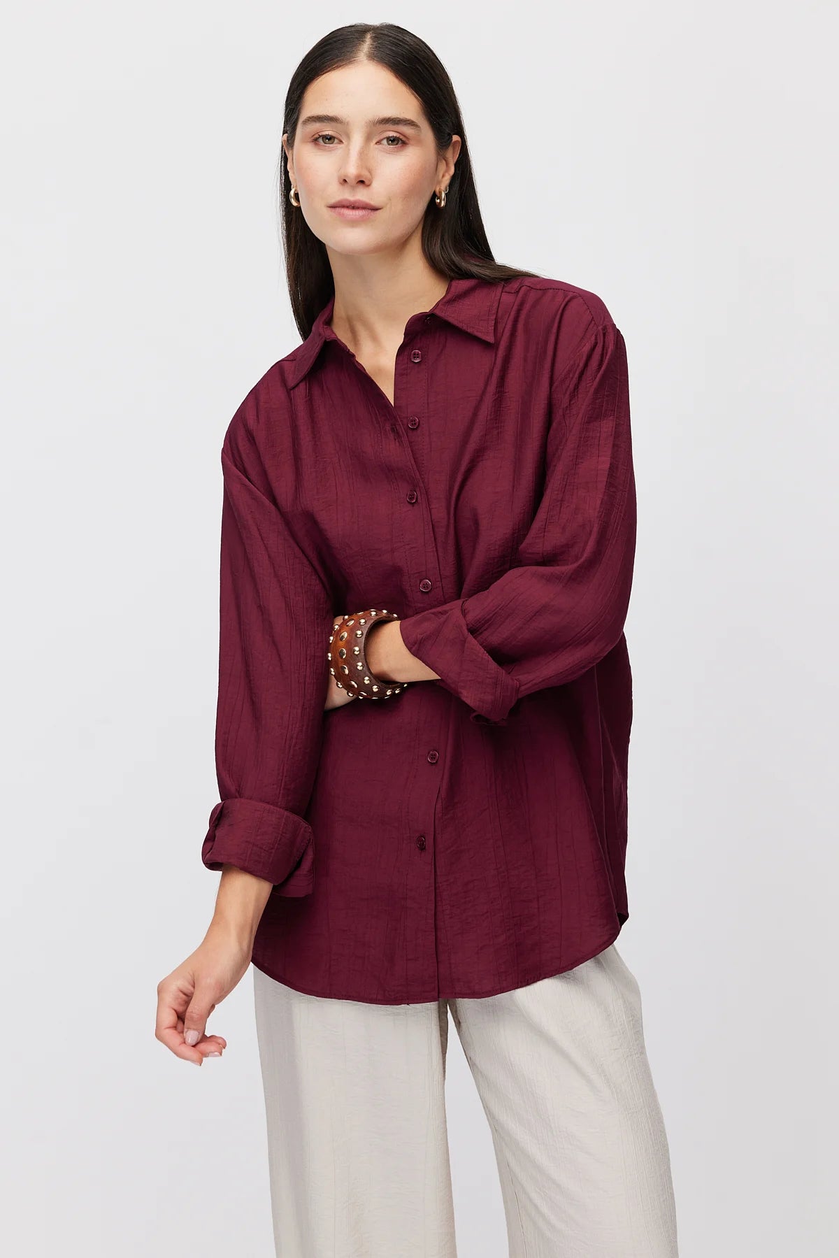 Women's Vertical Textured Relaxed Fit Shirt