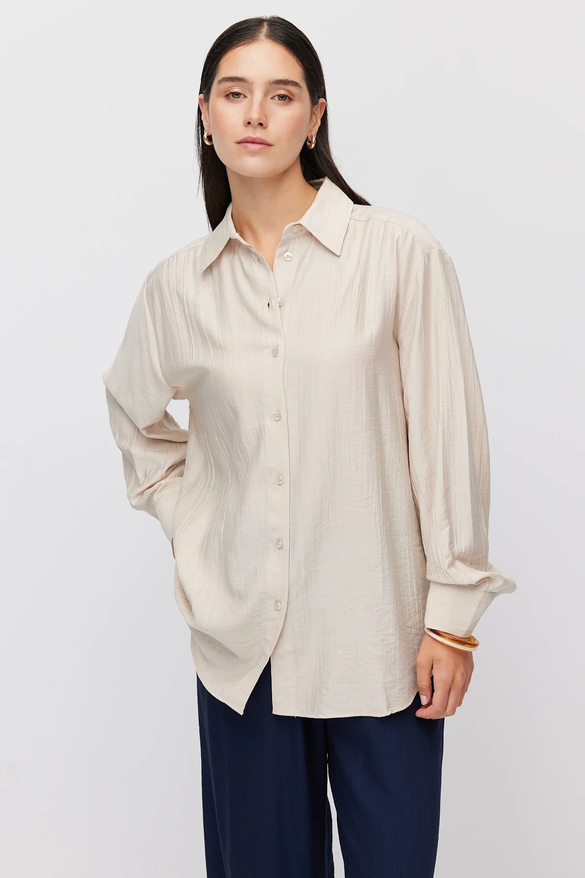 Women's Vertical Textured Relaxed Fit Shirt