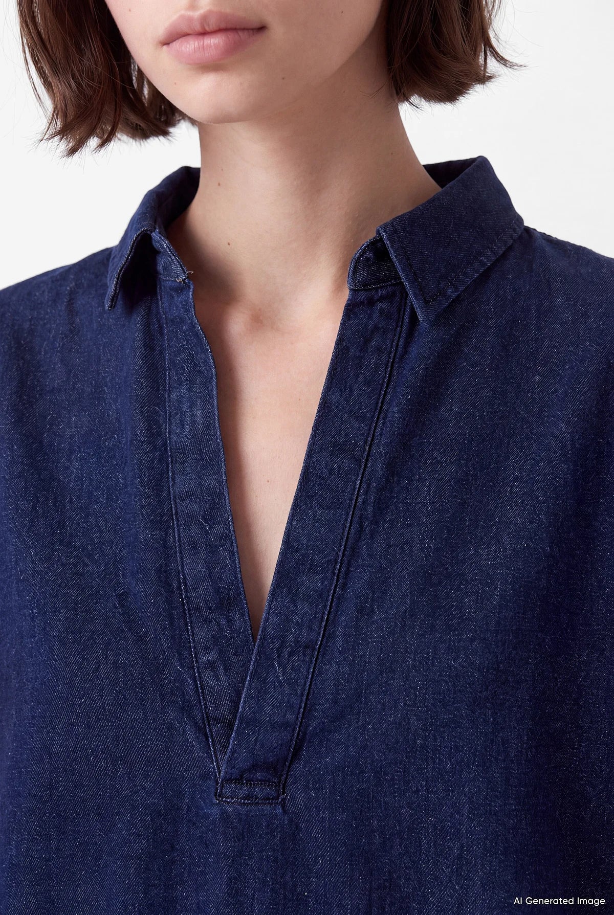 Women's V-Neck Denim Crop Shirt