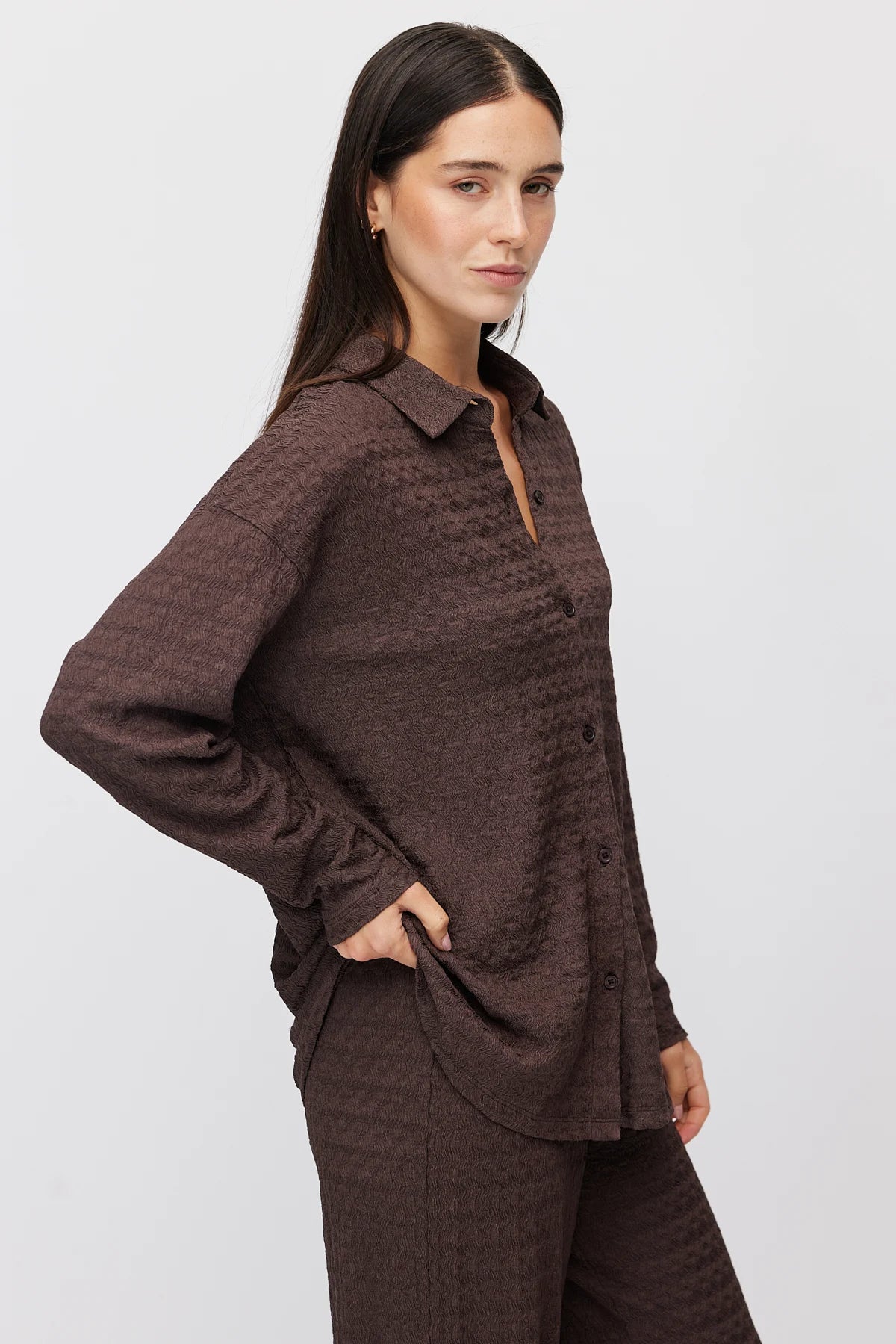Women's Textured Knit Oversize Shirt