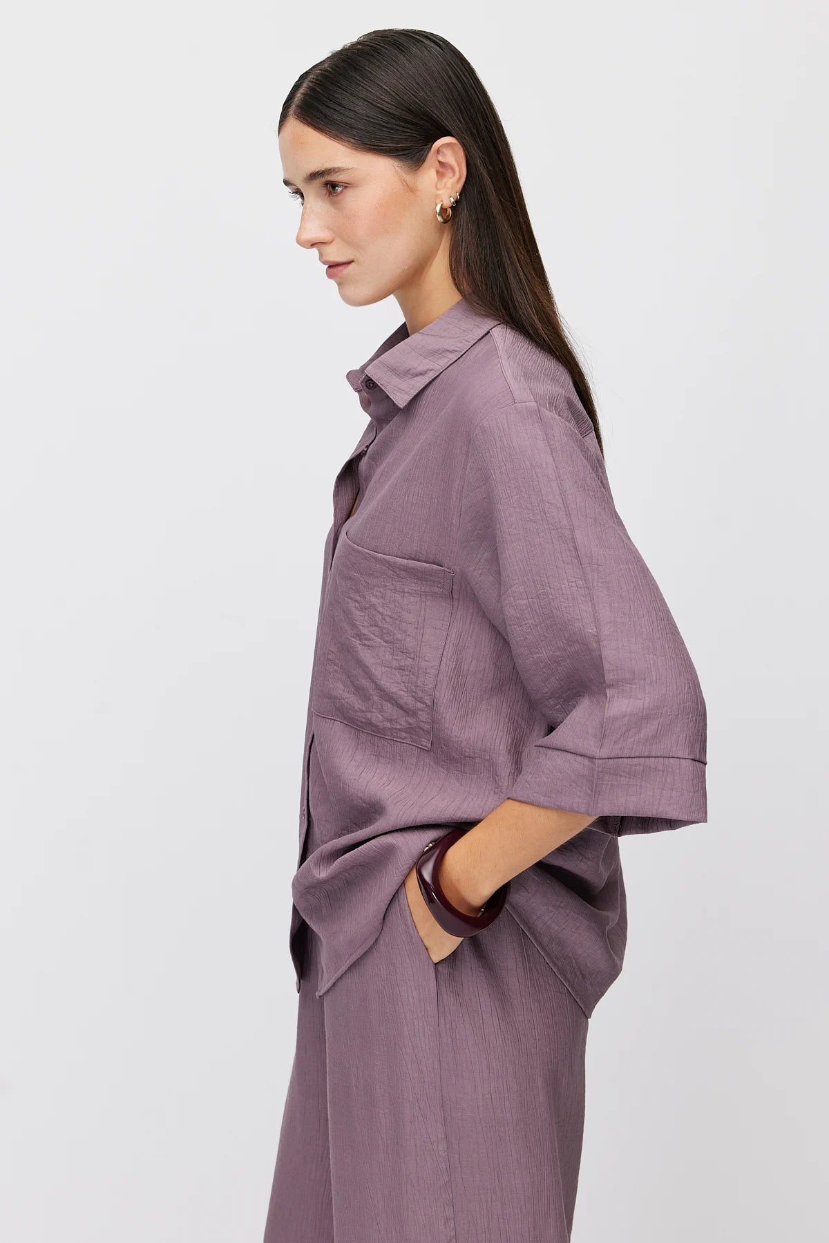 Women's Oversize Textured Double Sleeve Shirt