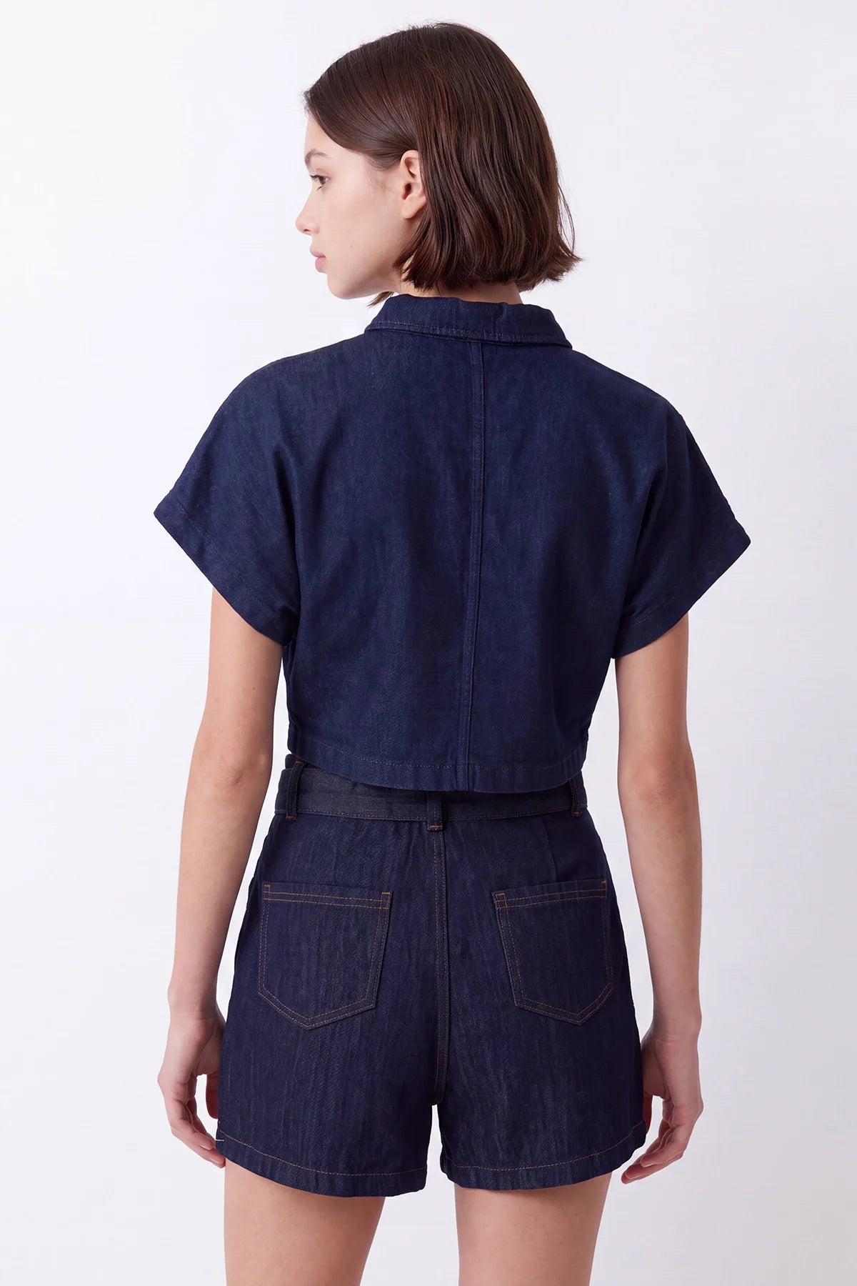 Women's V-Neck Denim Crop Shirt