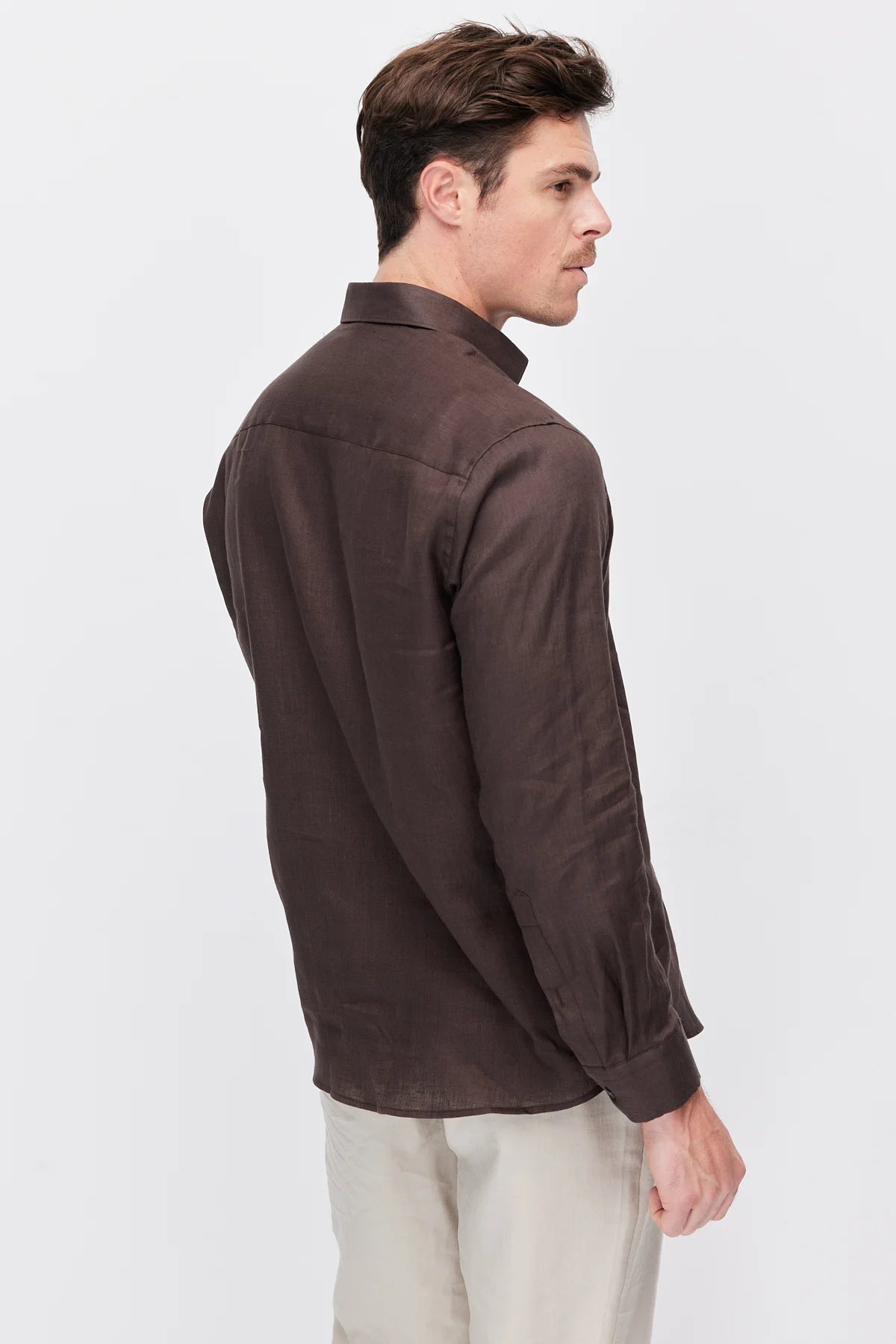 قميص رجالي من الكتان، عادي