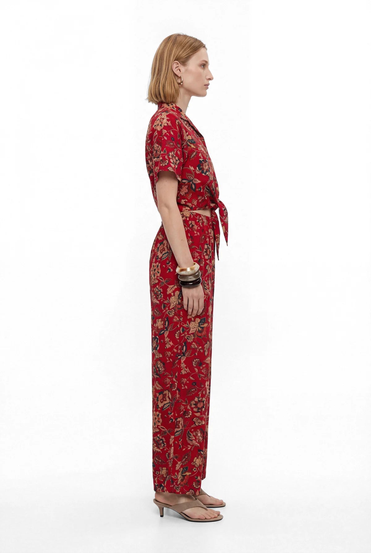 Women's Floral Patterned Tie-Front Blouse