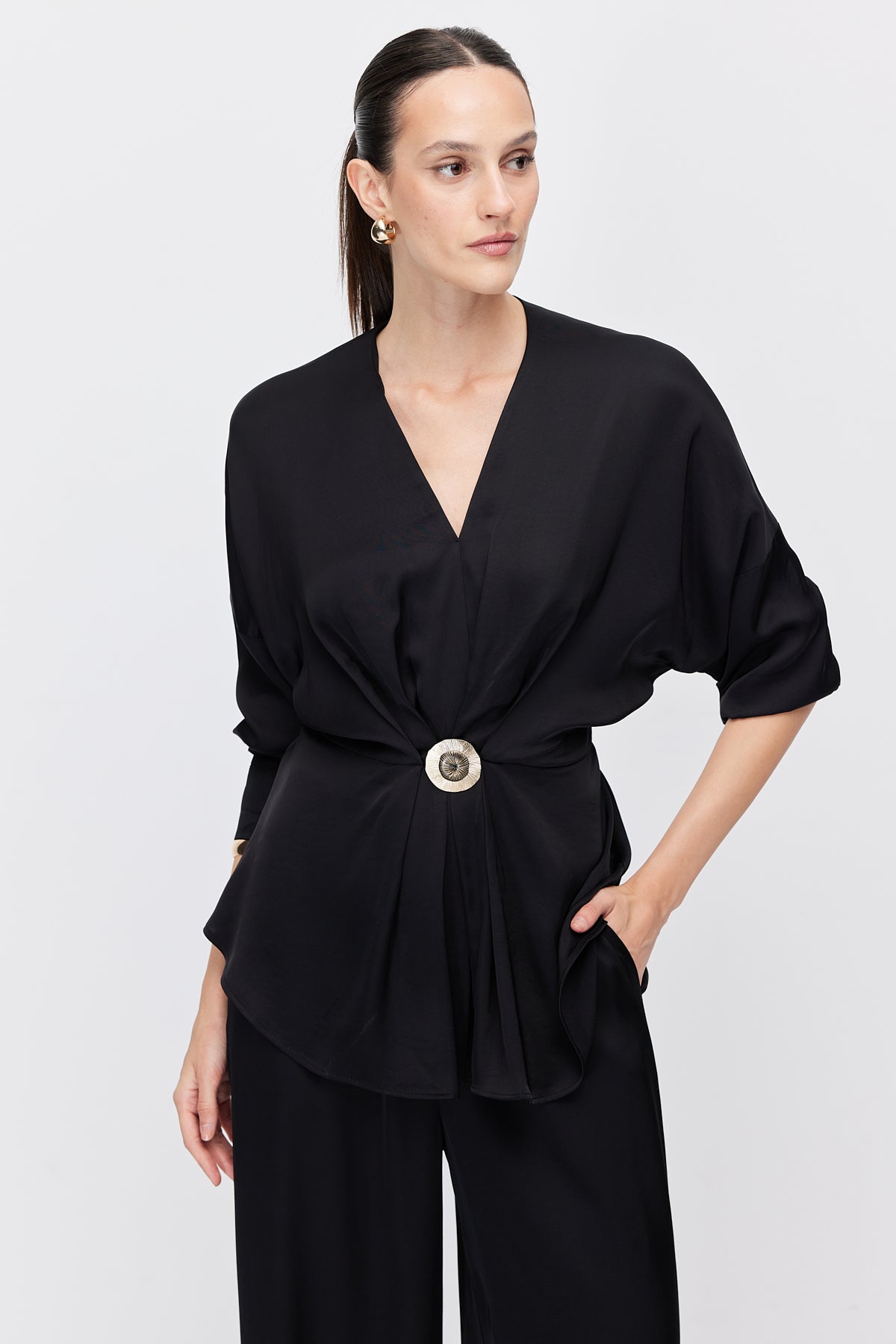 Women's Blouse with Metal Buckle Detail