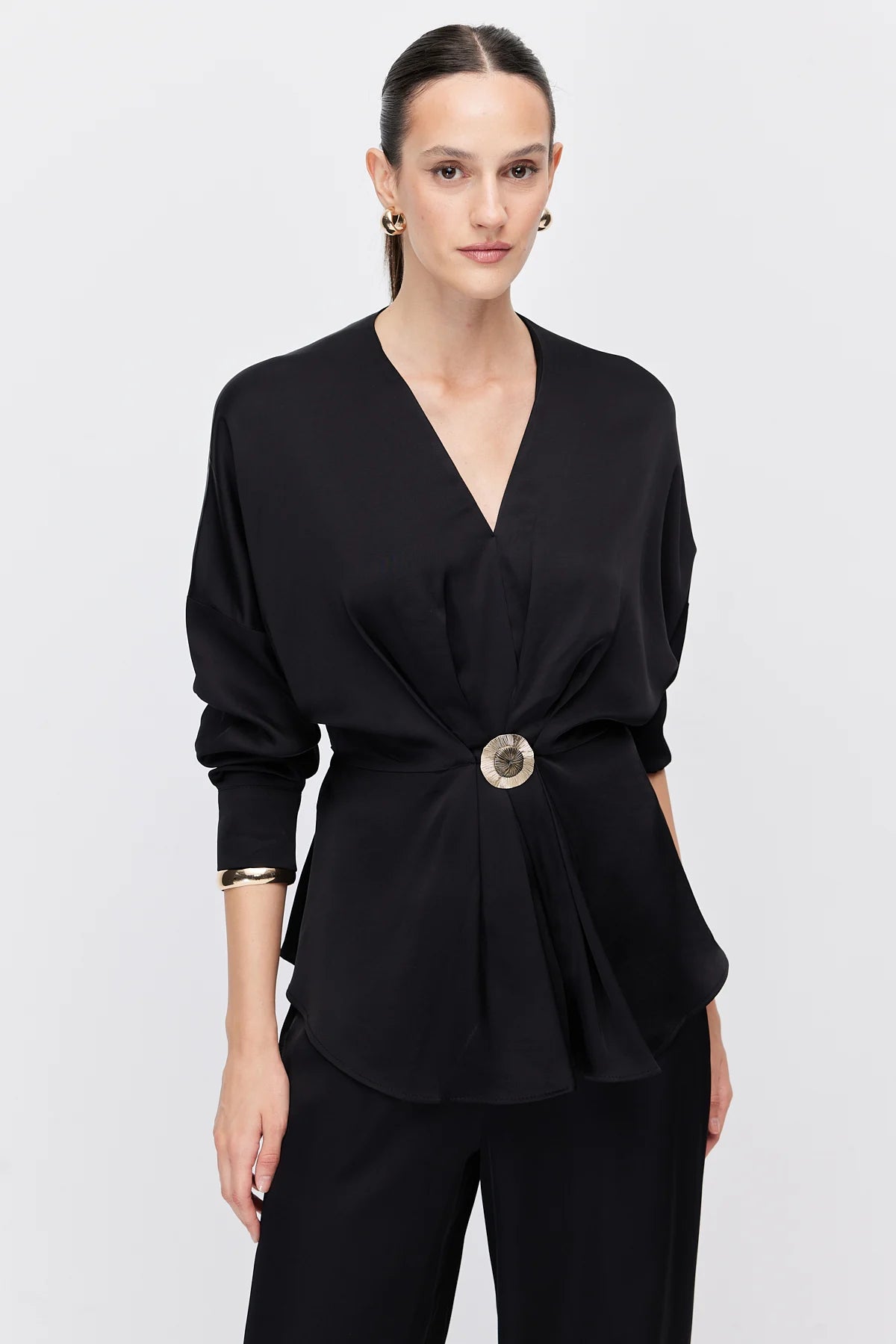 Women's Blouse with Metal Buckle Detail