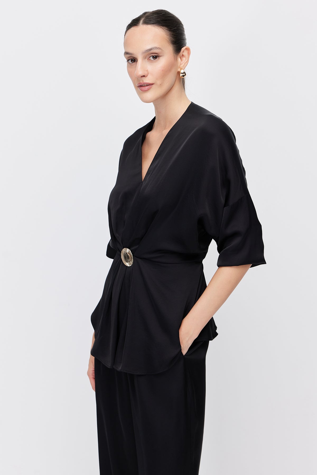 Women's Blouse with Metal Buckle Detail