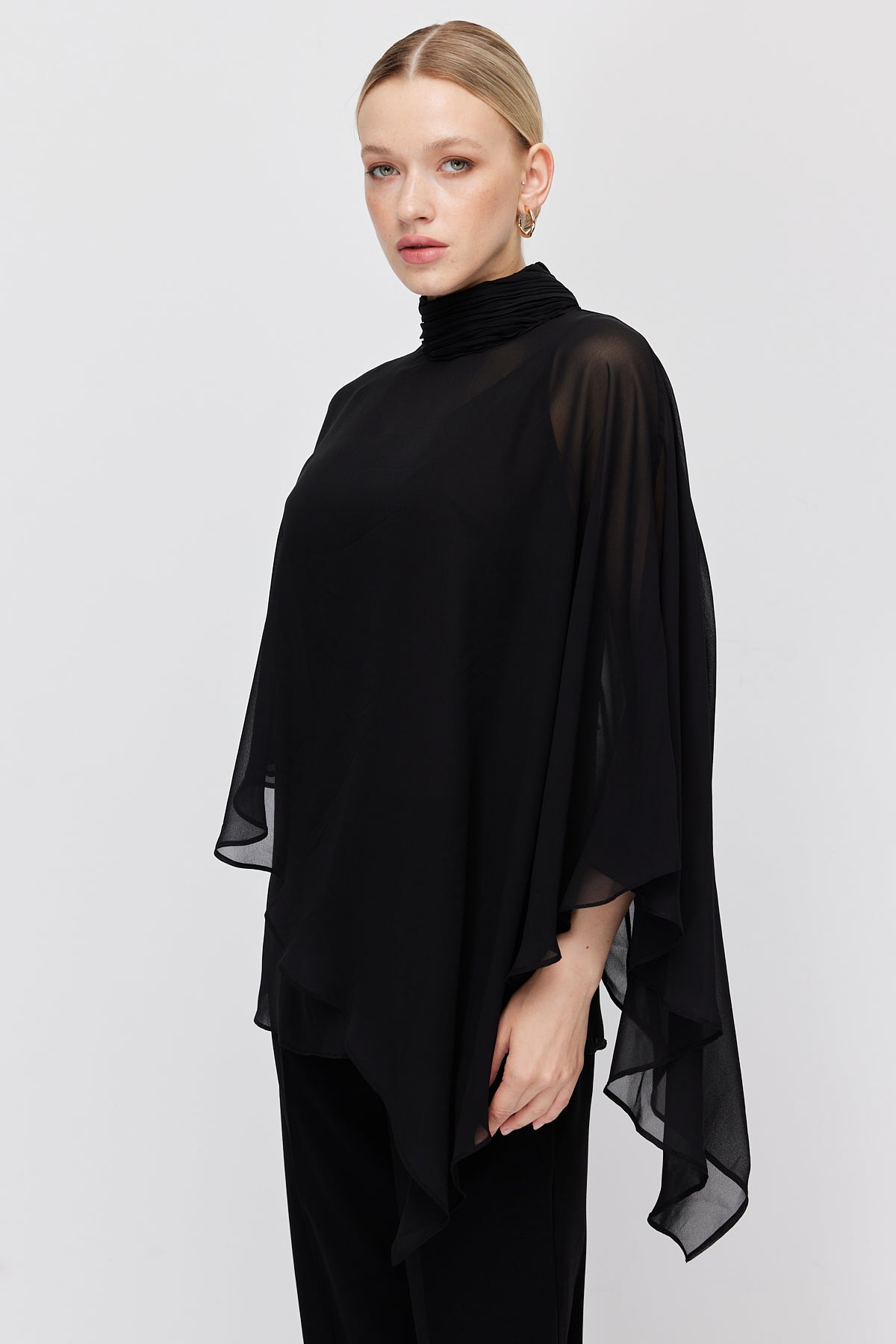 Women's Chiffon Cape Detail High Neck Blouse