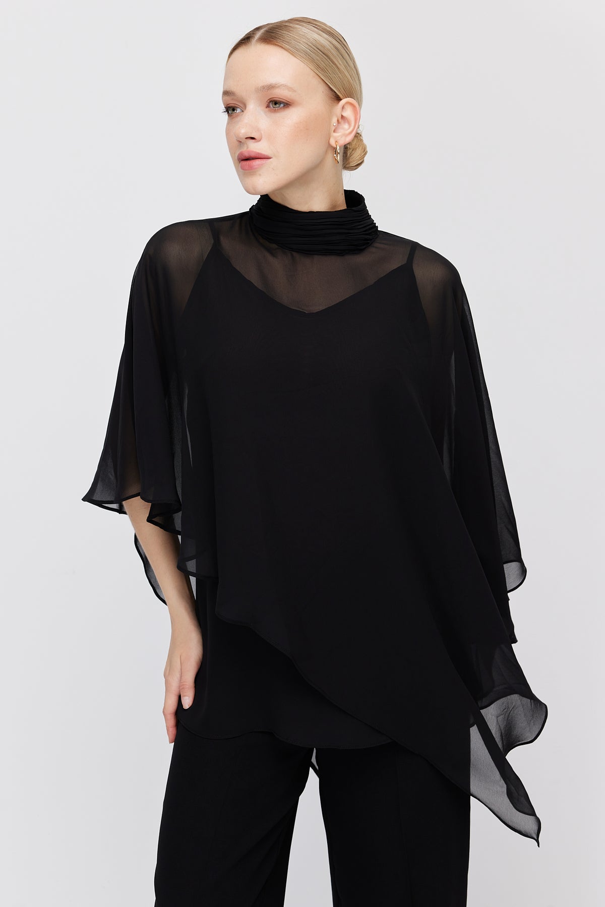 Women's Chiffon Cape Detail High Neck Blouse