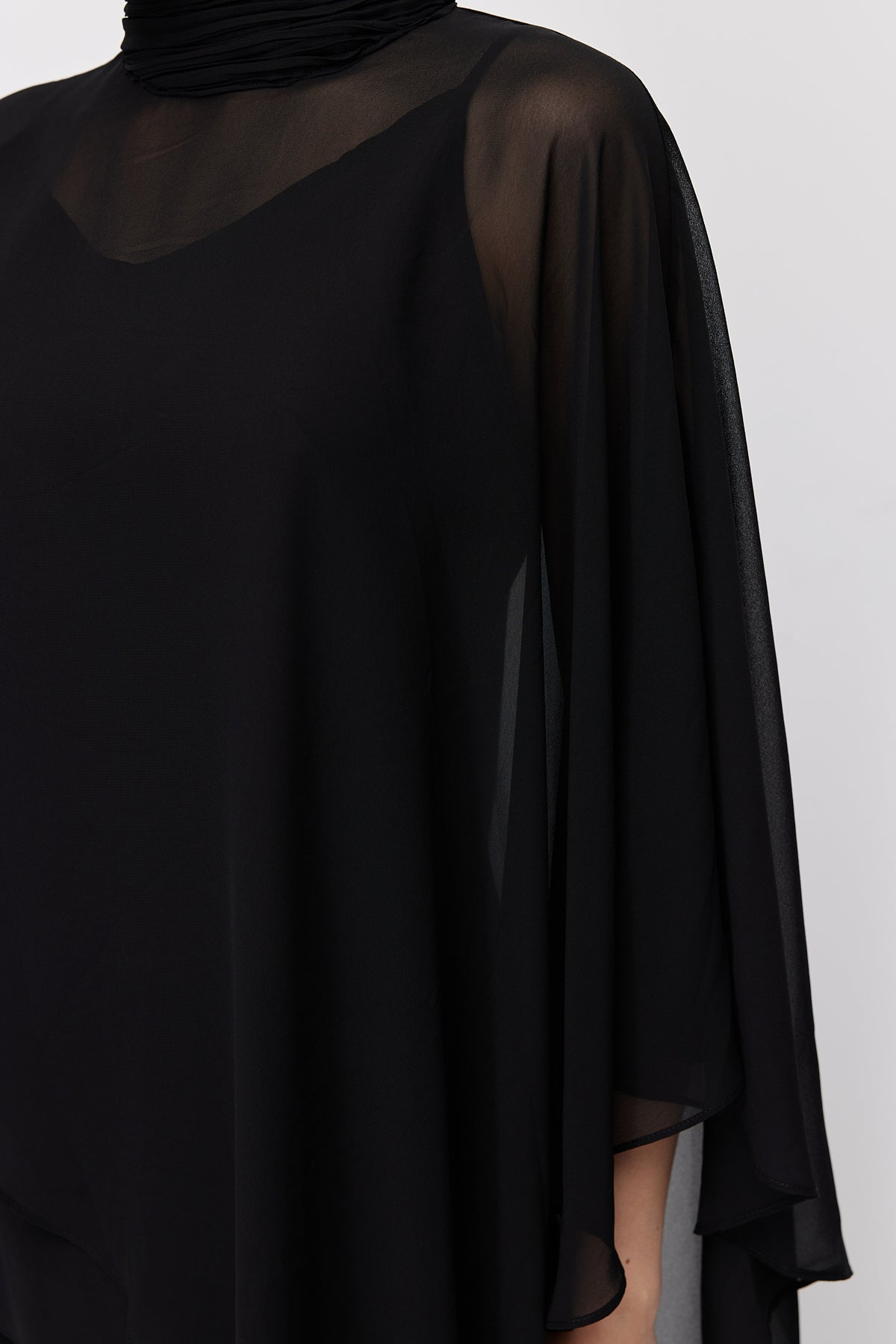 Women's Chiffon Cape Detail High Neck Blouse
