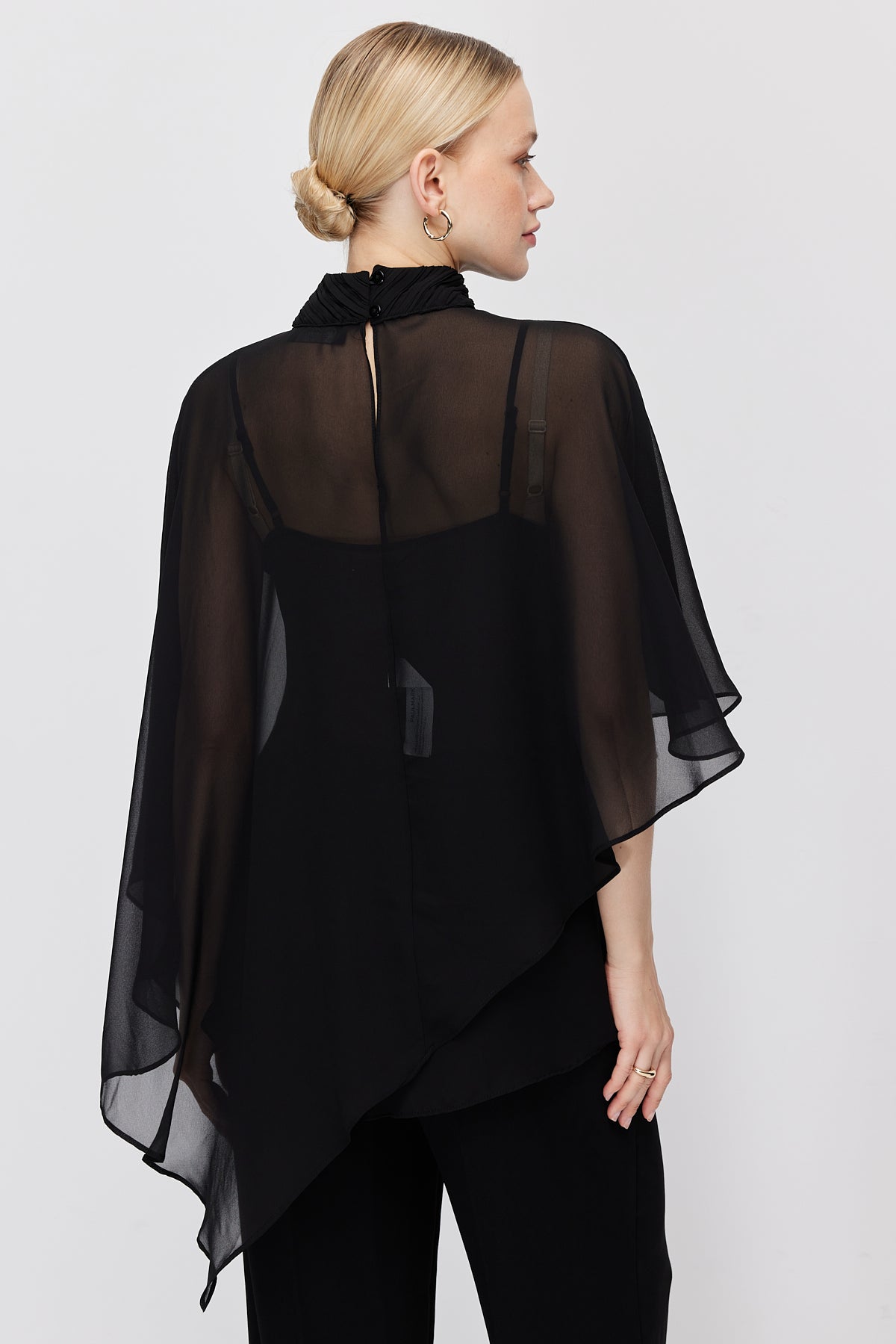 Women's Chiffon Cape Detail High Neck Blouse